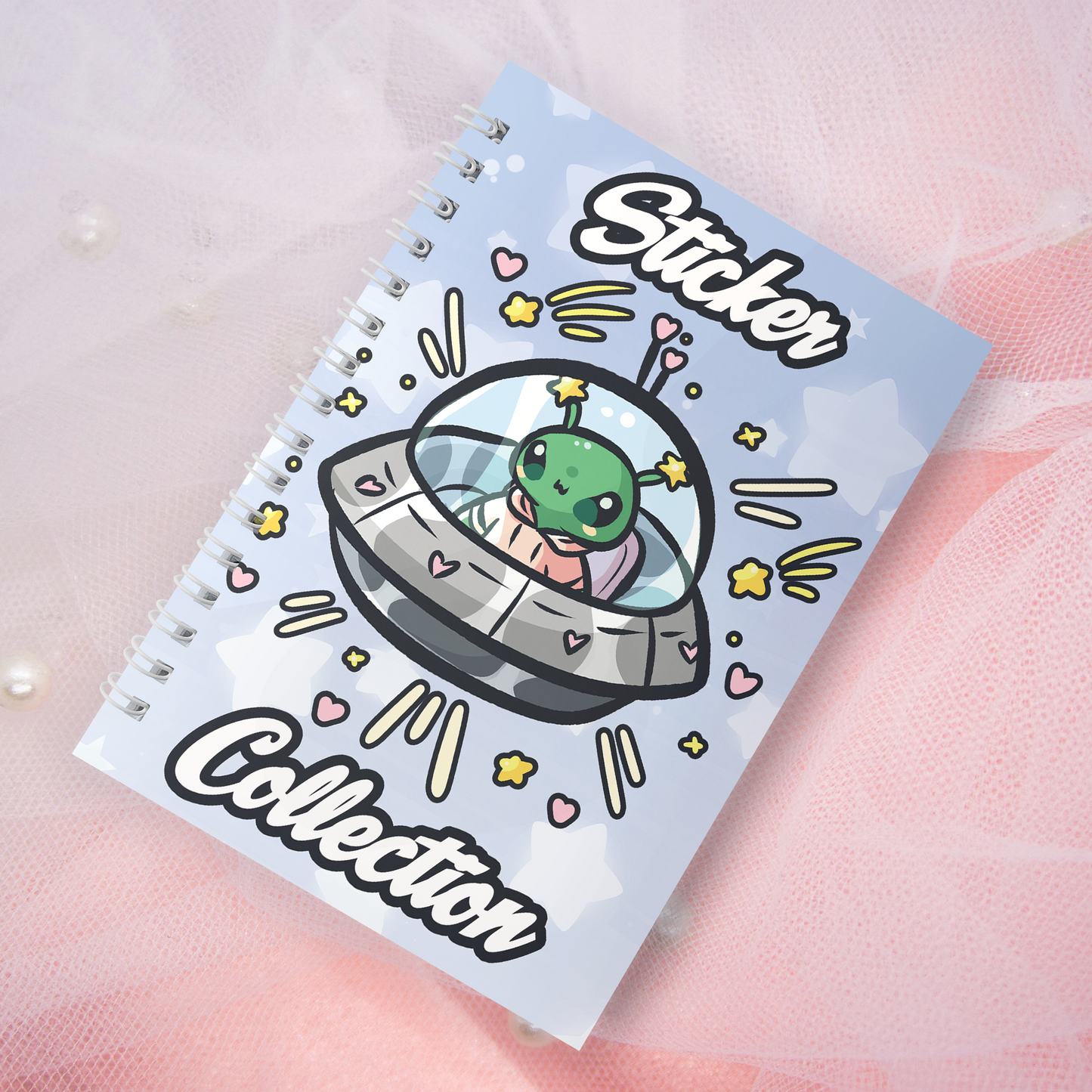 Wiederverwendbares Stickerbuch inkl. 2 zufällige Sticker | A5 | 32 Seiten | Reuseable Stickerbook | Kawaii Weltall Alien Motiv