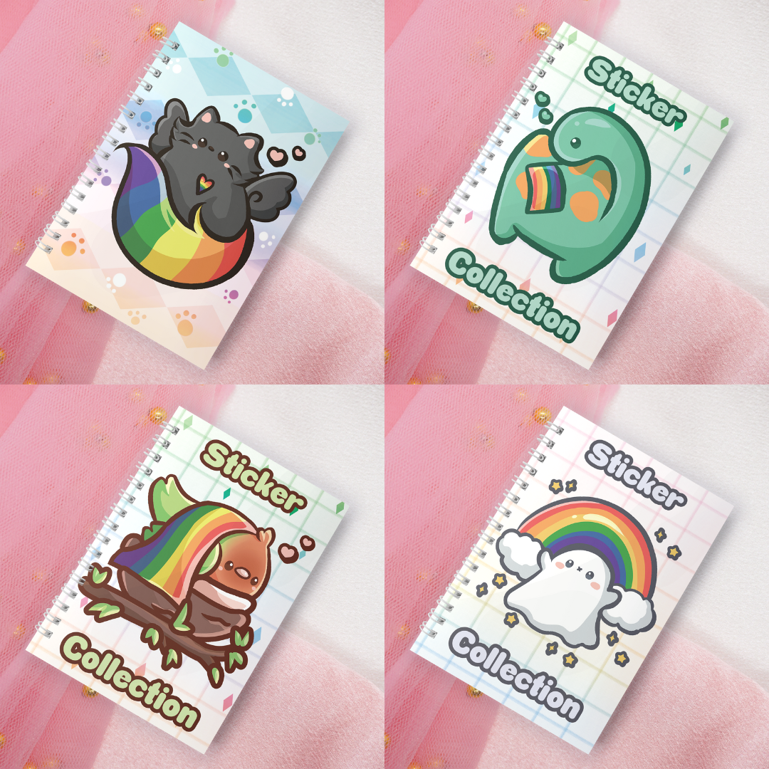 Wiederverwendbares Stickerbuch inkl. 2 zufällige Sticker | A5 | 32 Seiten | Reuseable Stickerbook | Kawaii LGTBQIA+ Pride Month Motiv