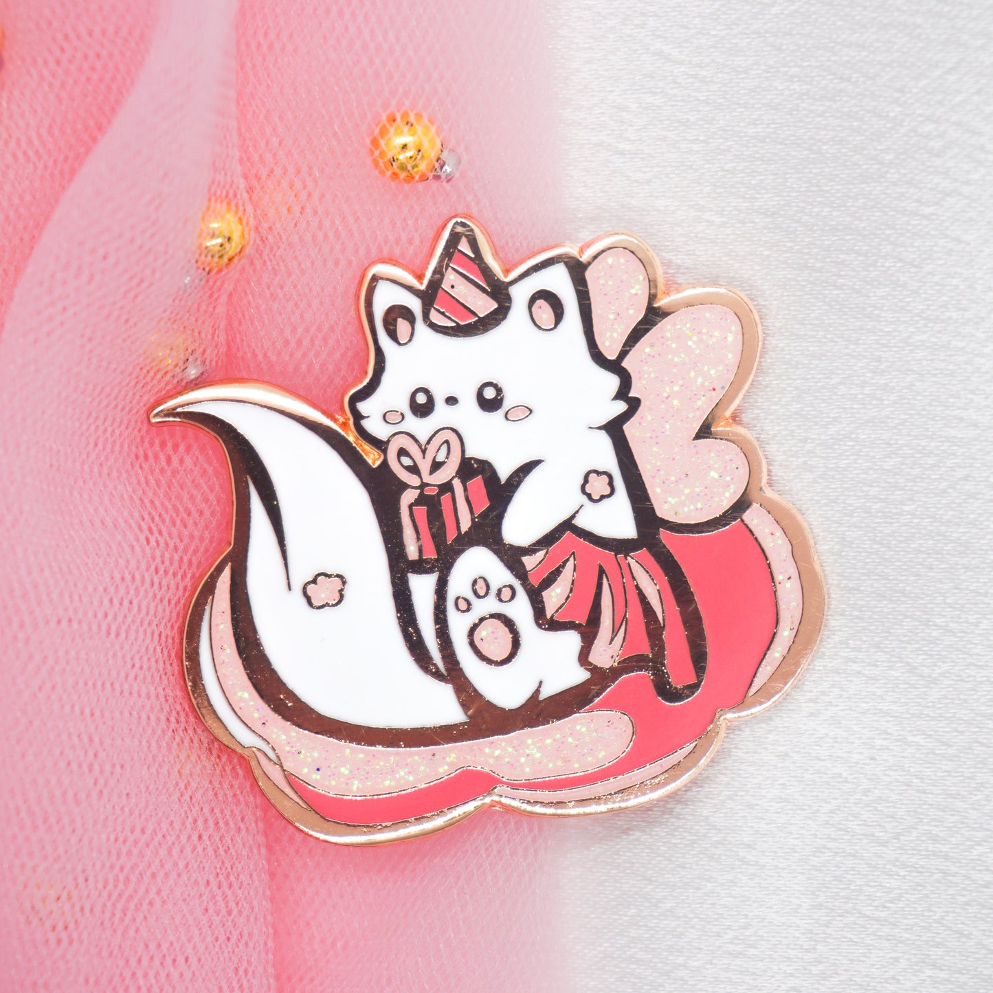 Kawaii Pink Birthday Fairy Cat Hard Enamel Pin