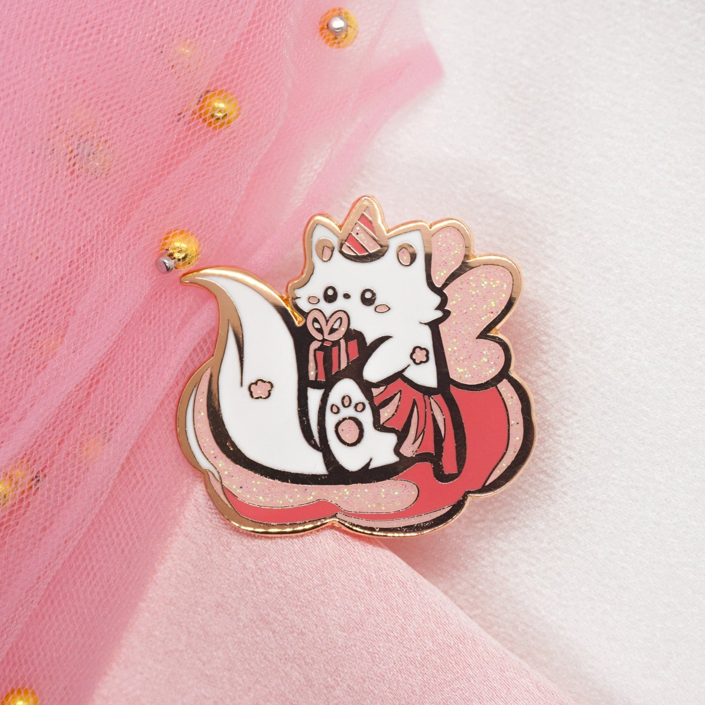 Kawaii Pink Birthday Fairy Cat Hard Enamel Pin