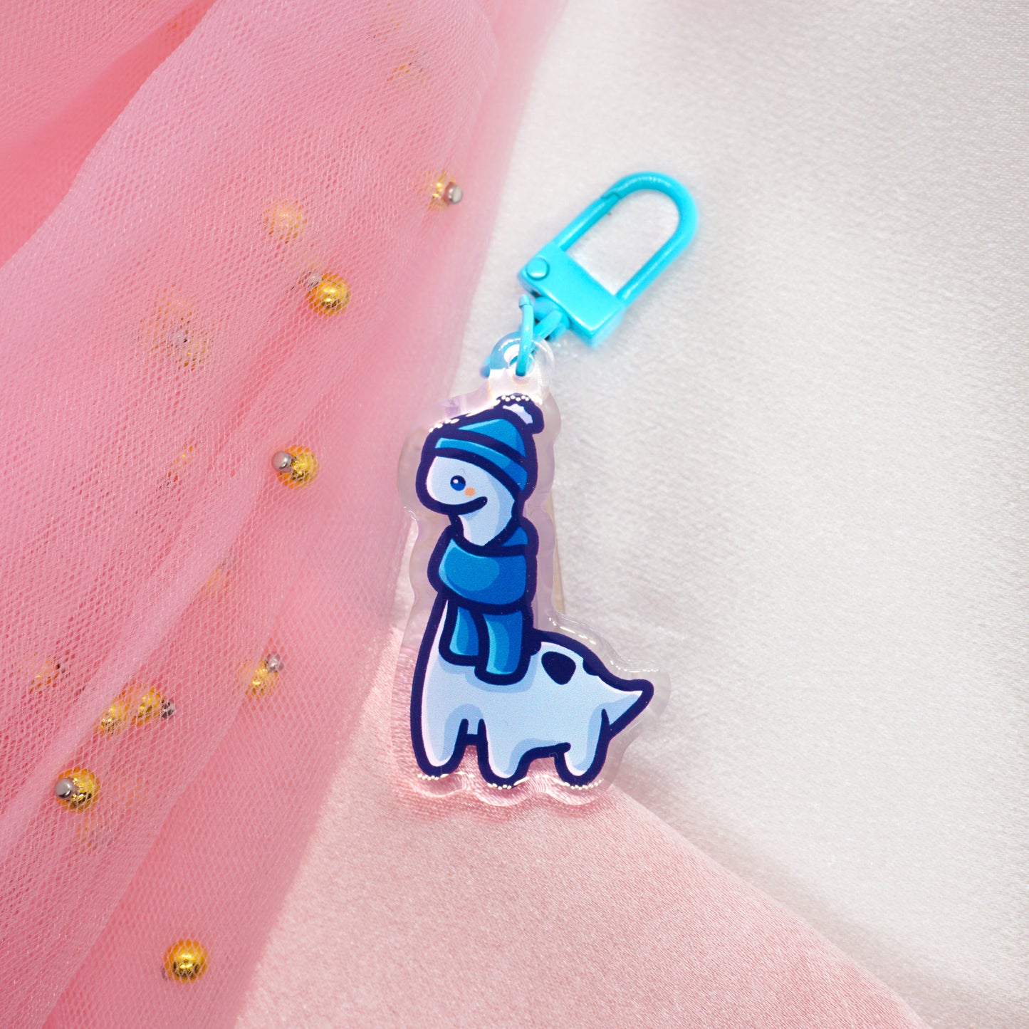 Kawaii Blue Winter Dino Keychain