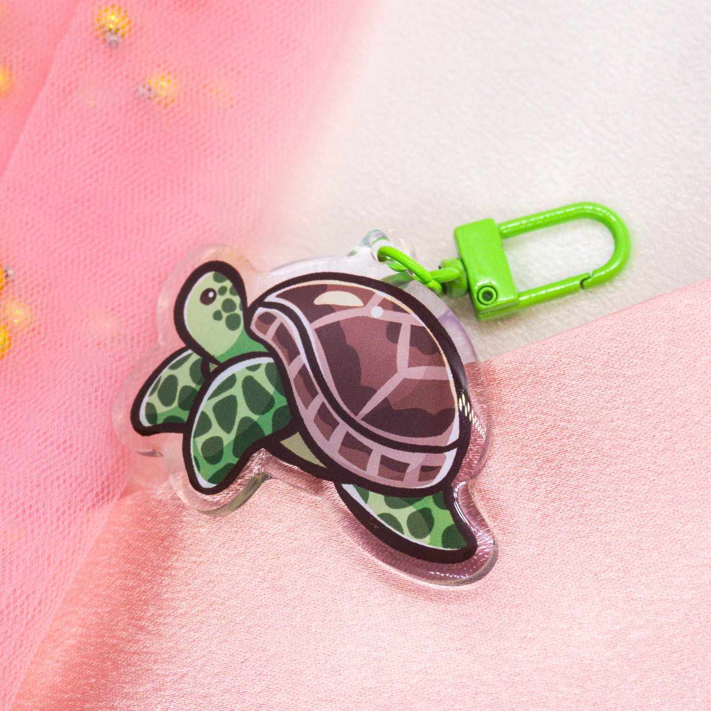 Kawaii turtle with rain hat keychain