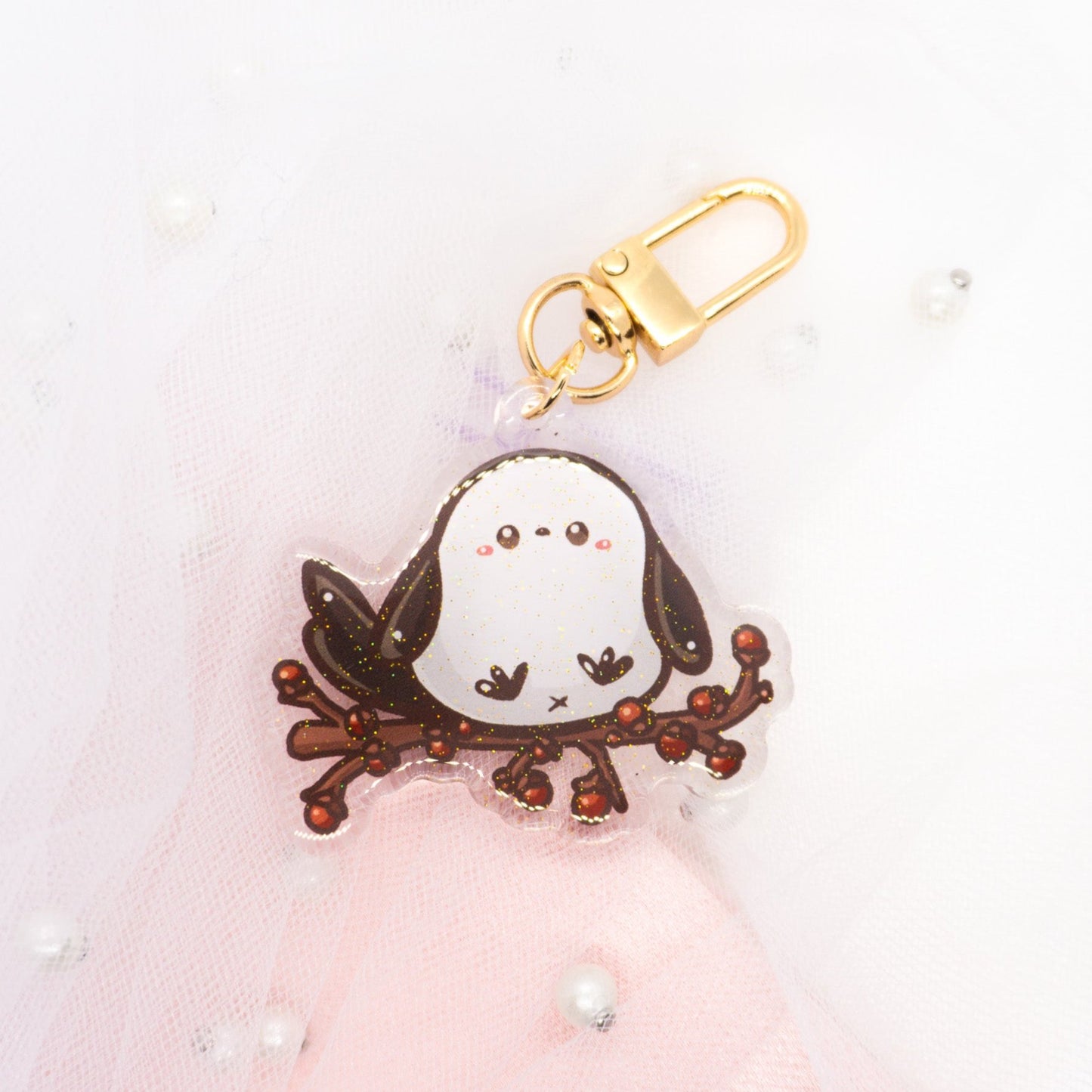 Cute Kawaii Friends of Japan - Snowfairy Hokkaido Long-tailed Tit Glitter Keychain