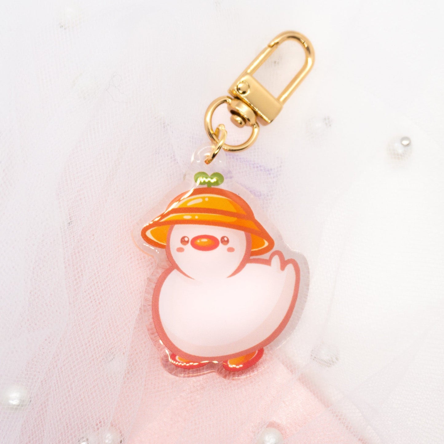 Kawaii Bird white duck with hat keychain