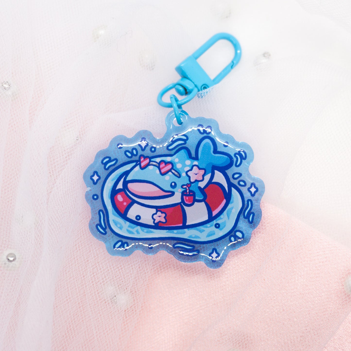 Kawaii whale shark with starfish keychain