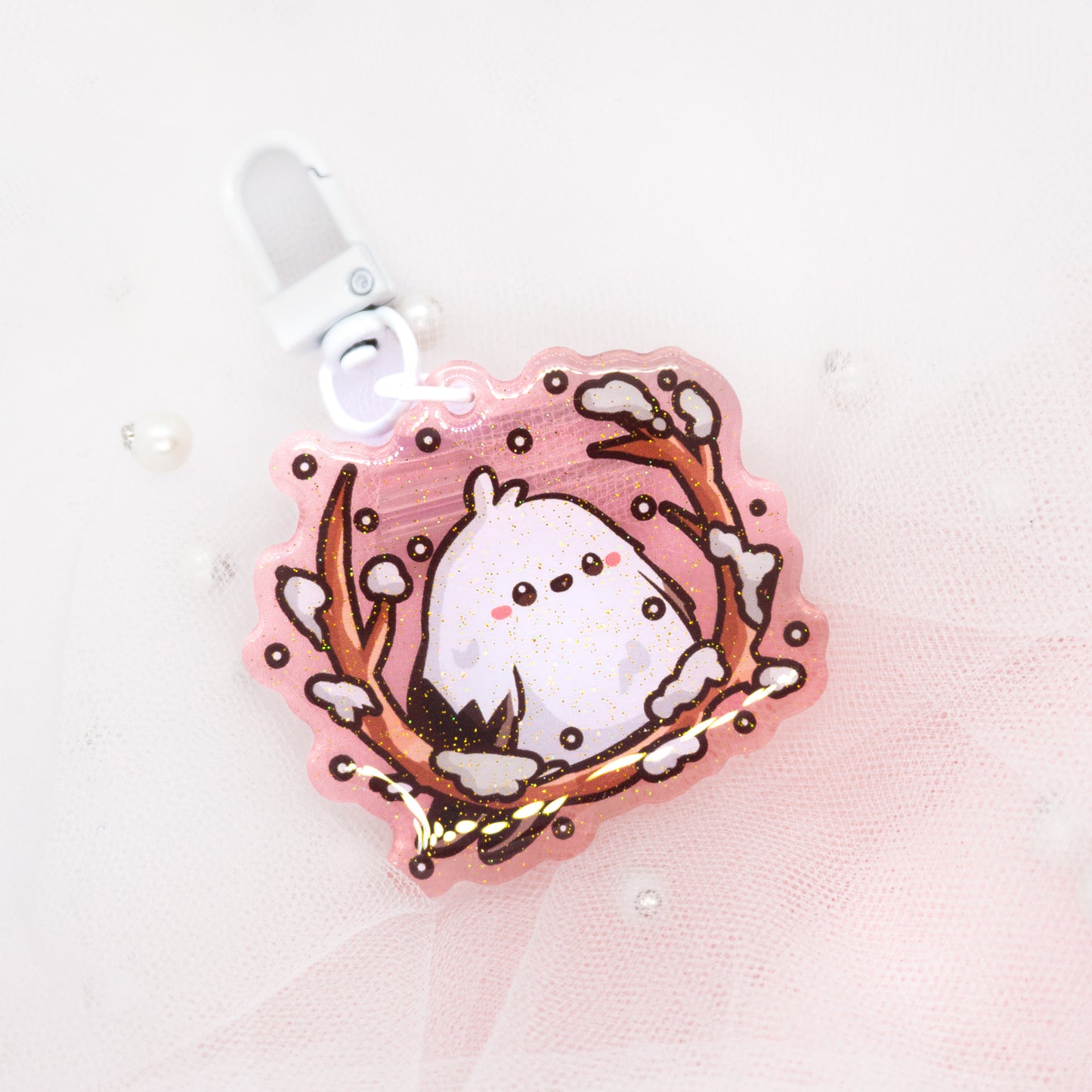 Cute Kawaii Friends of Japan - Snowfairy Hokkaido Long-tailed Tit Glitter Keychain