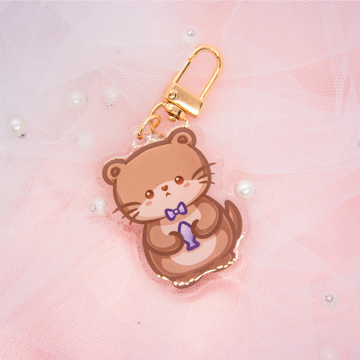 Kawaii Otter with Fish Keychain