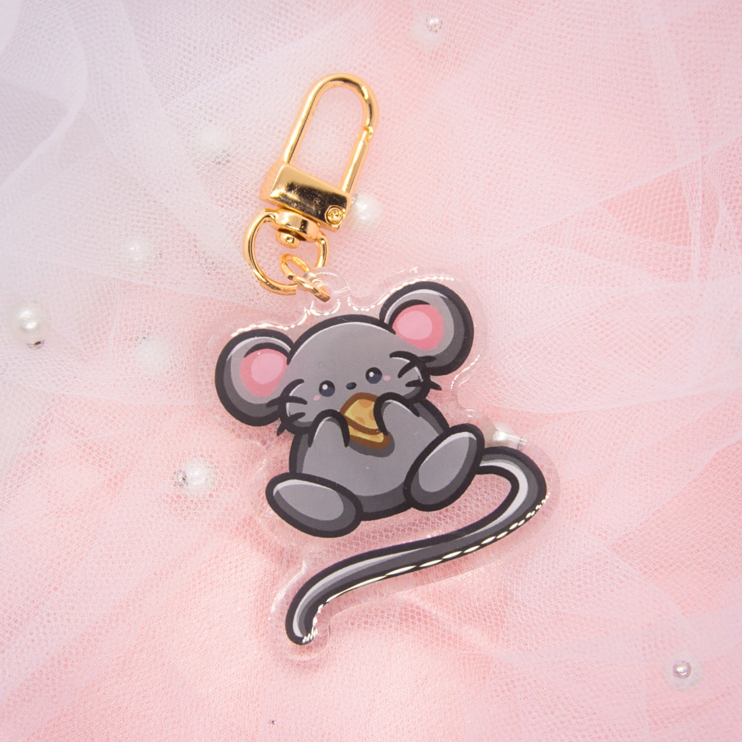 Kawaii Mouse with Cheese Keychain