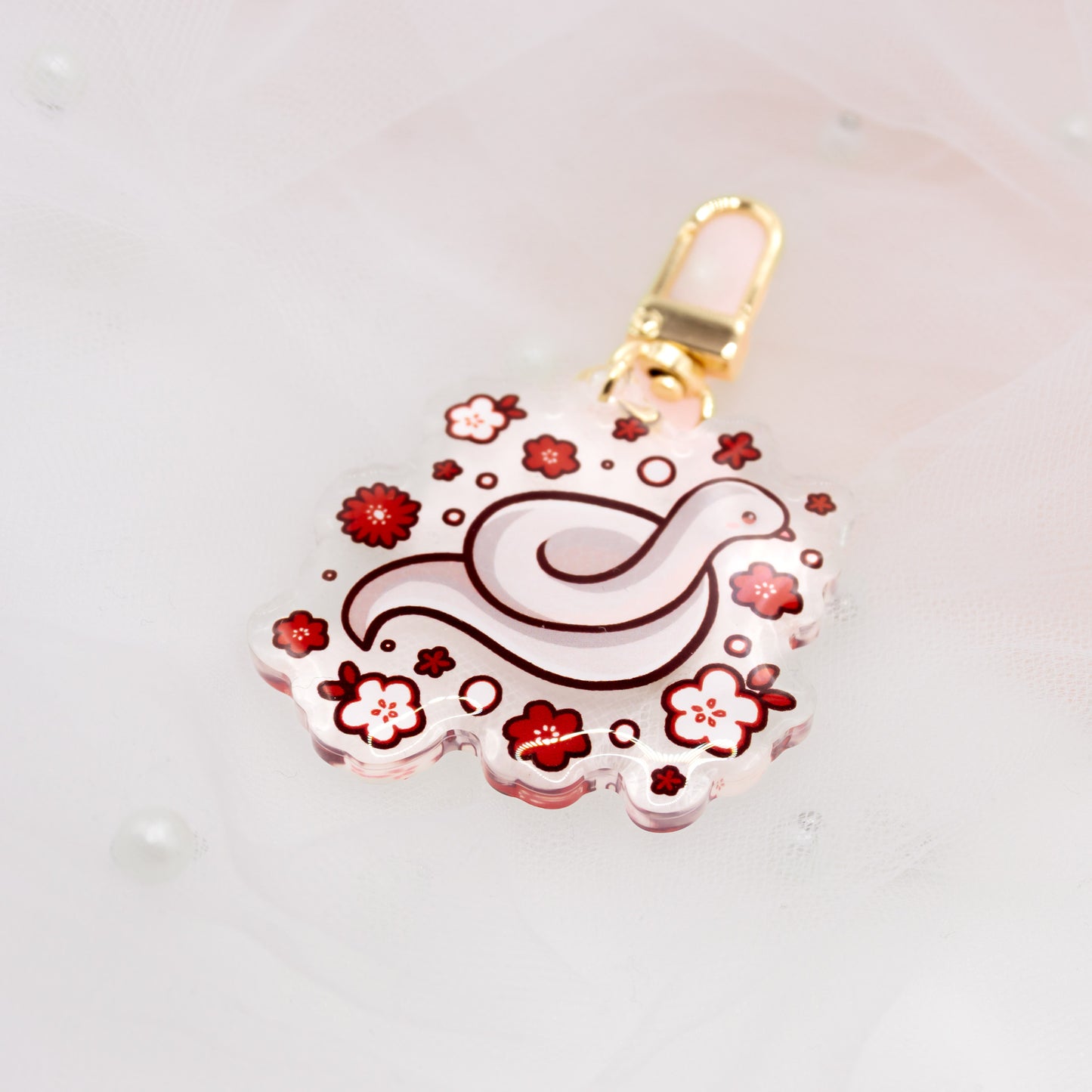Kawaii white snake keychain