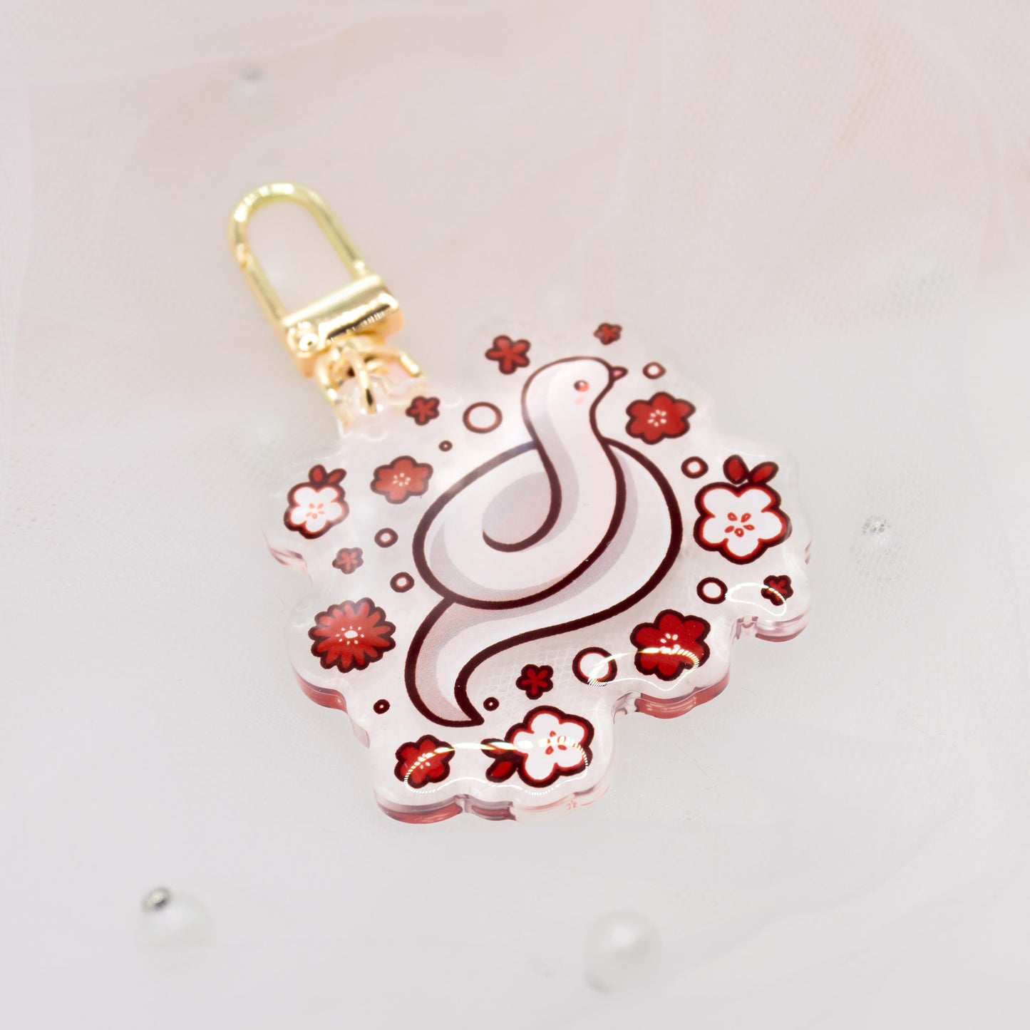 Kawaii white snake keychain
