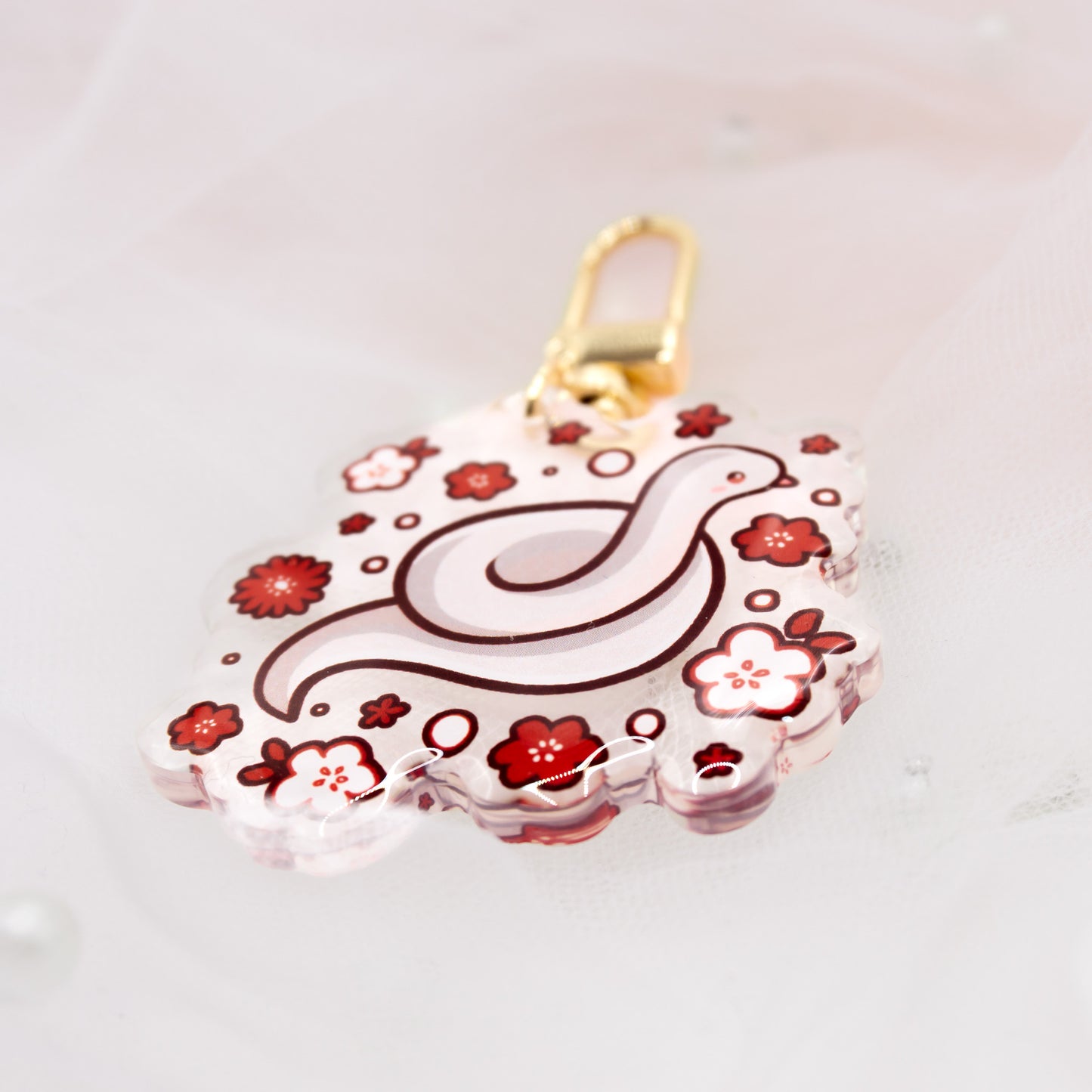 Kawaii white snake keychain