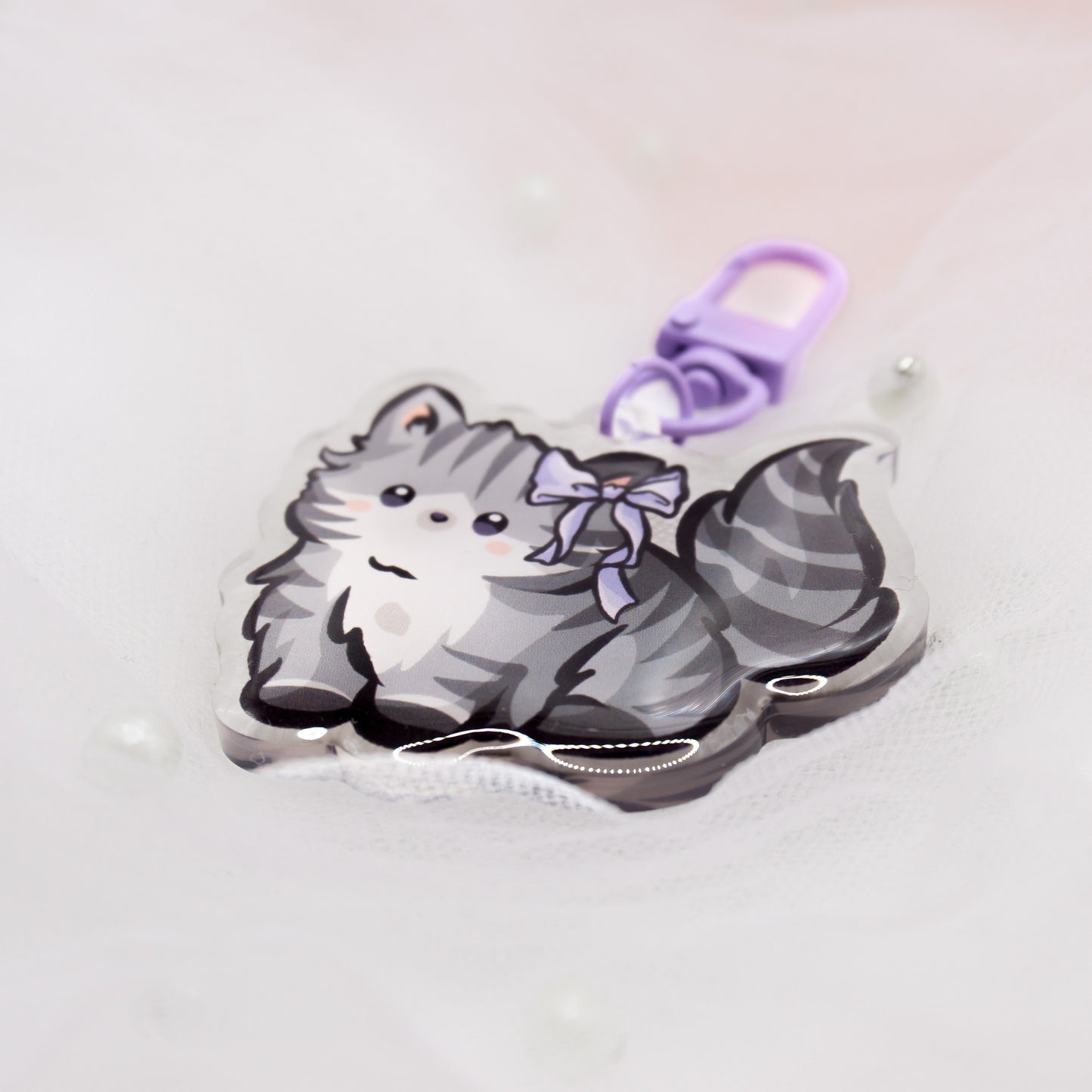 Kawaii Cat Coquette Gray Keychain