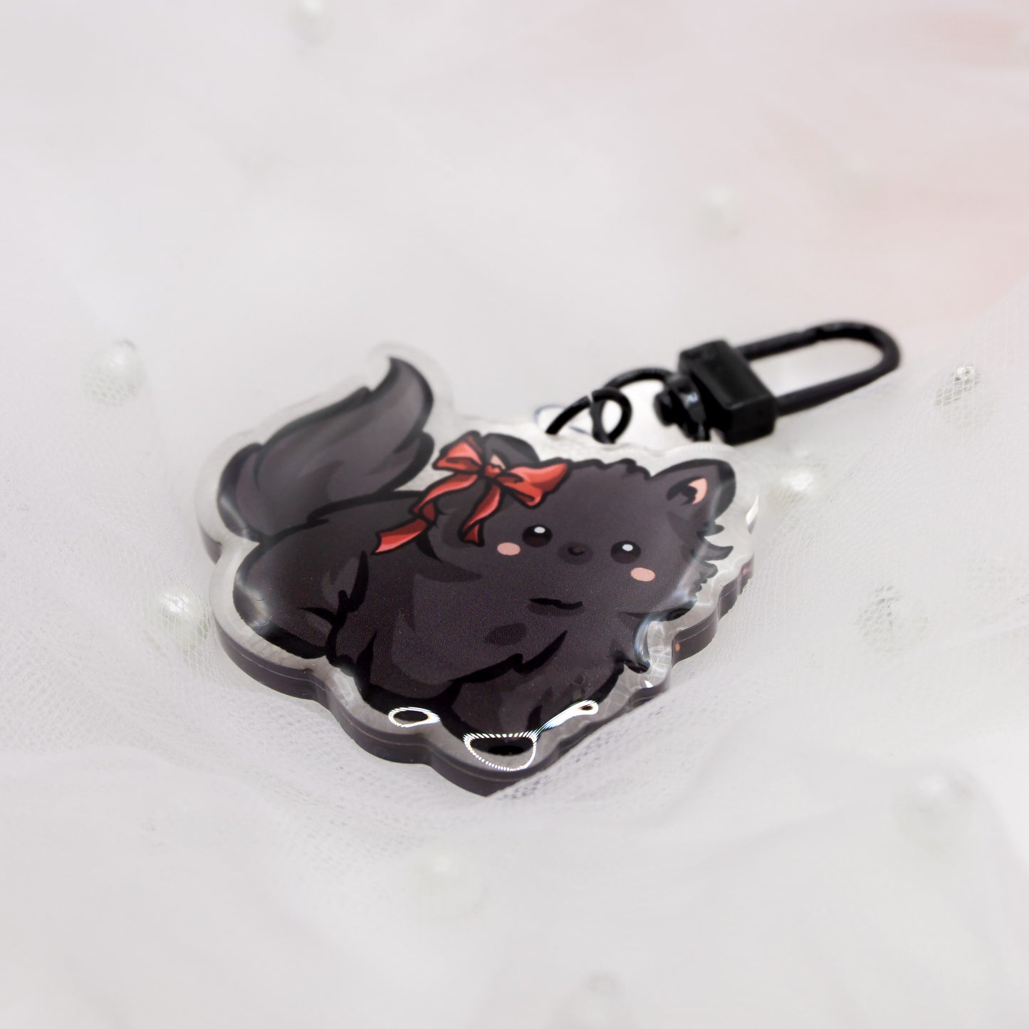Kawaii Cat Coquette Black Keychain
