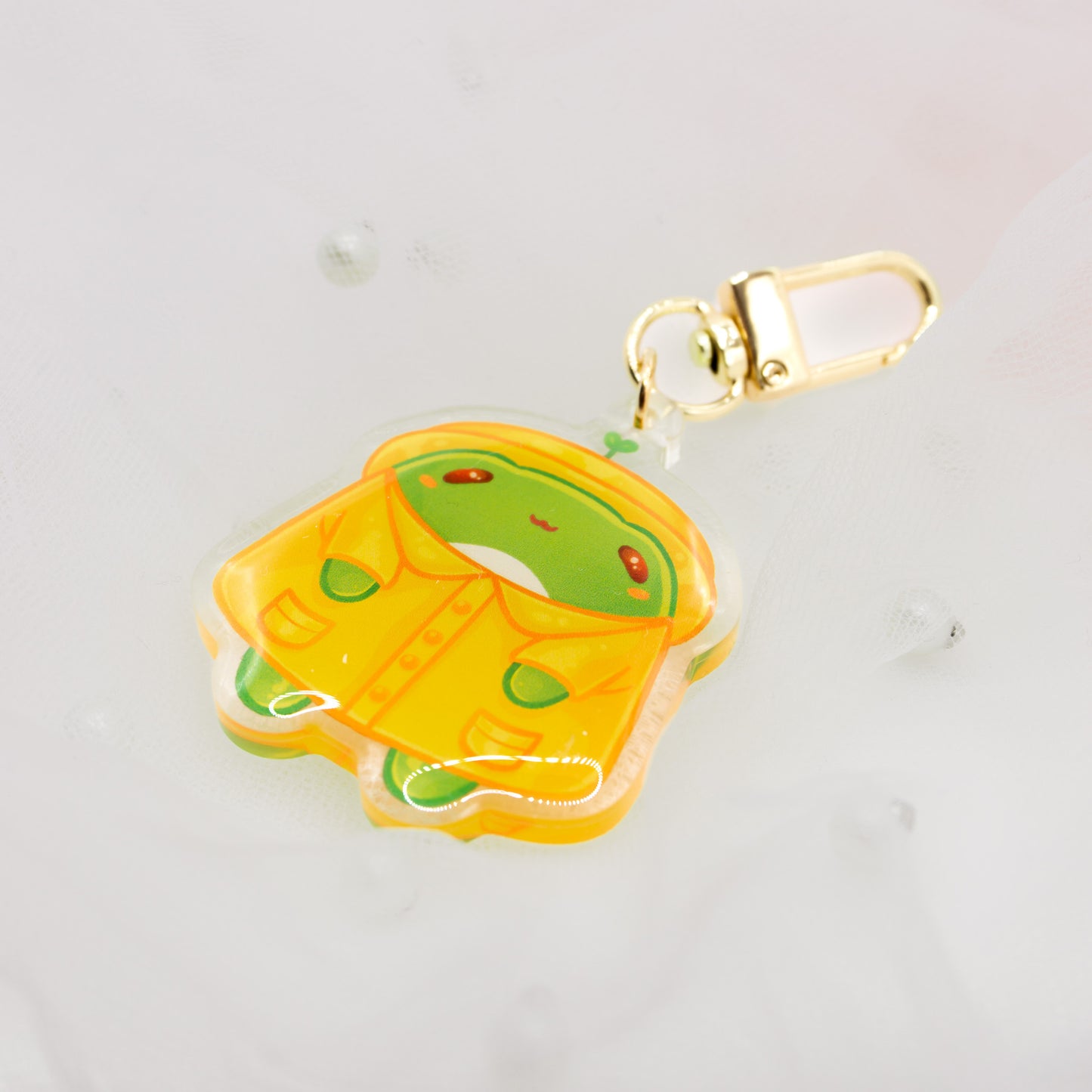 Kawaii frog in raincoat keychain