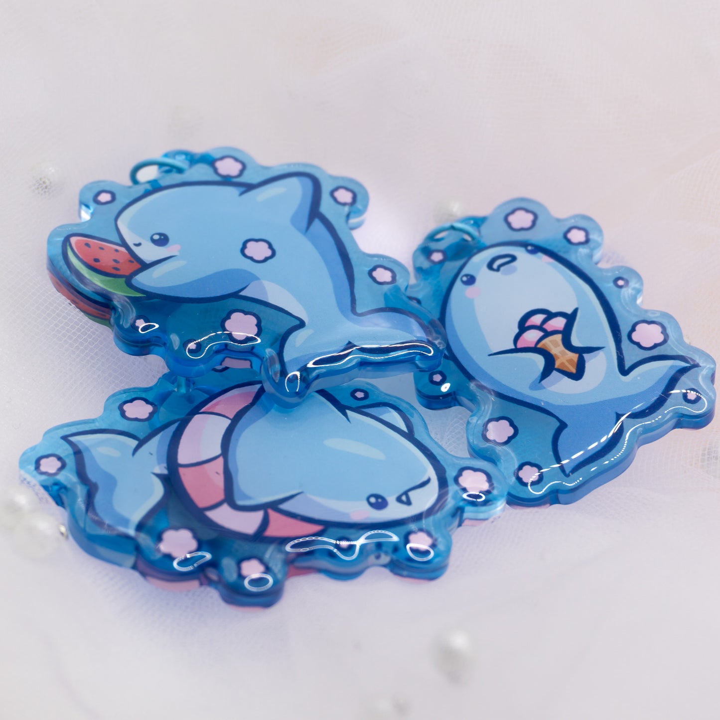 Kawaii summer shark with swimming ring keychain