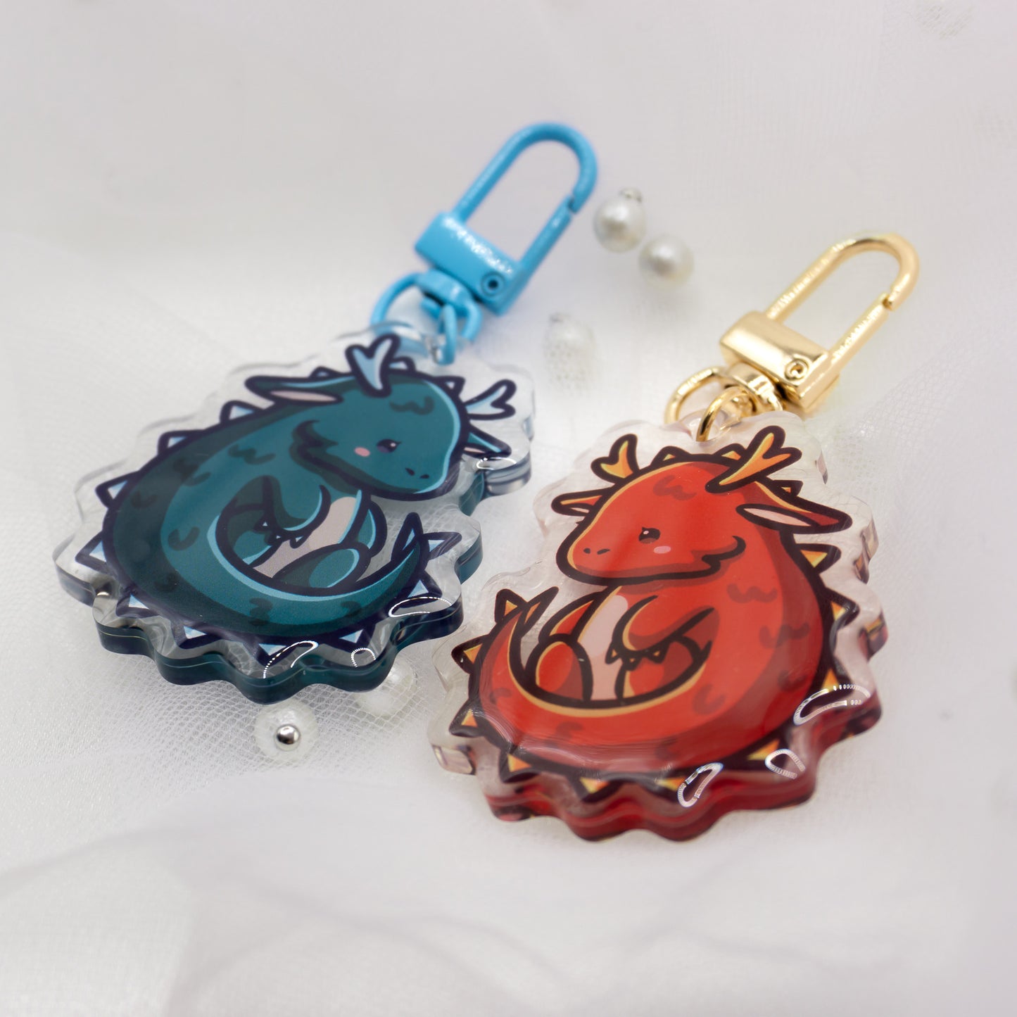 Kawaii red or blue dragon keychain