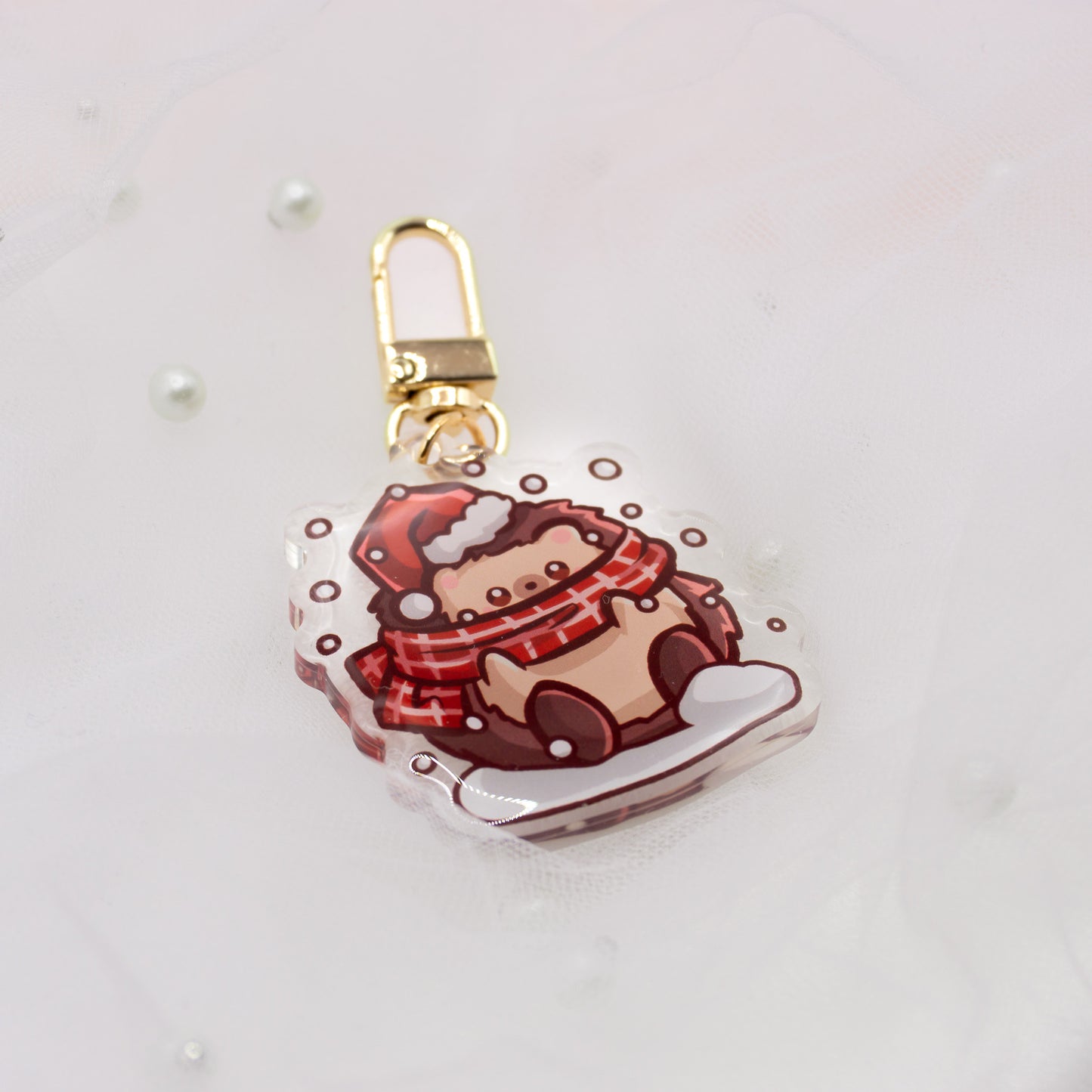 Kawaii Hedgehog Snow Keychain