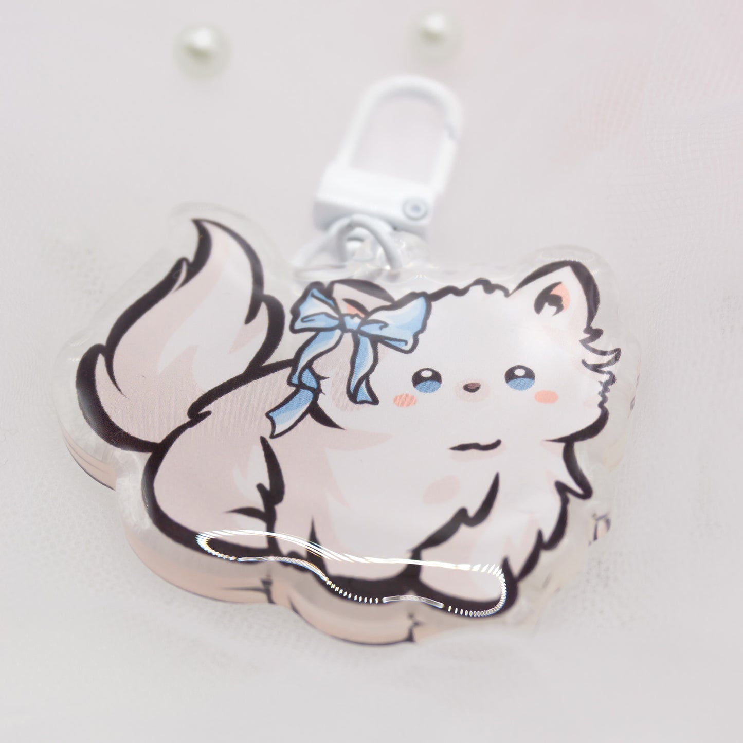 Kawaii Cat Coquette White Keychain
