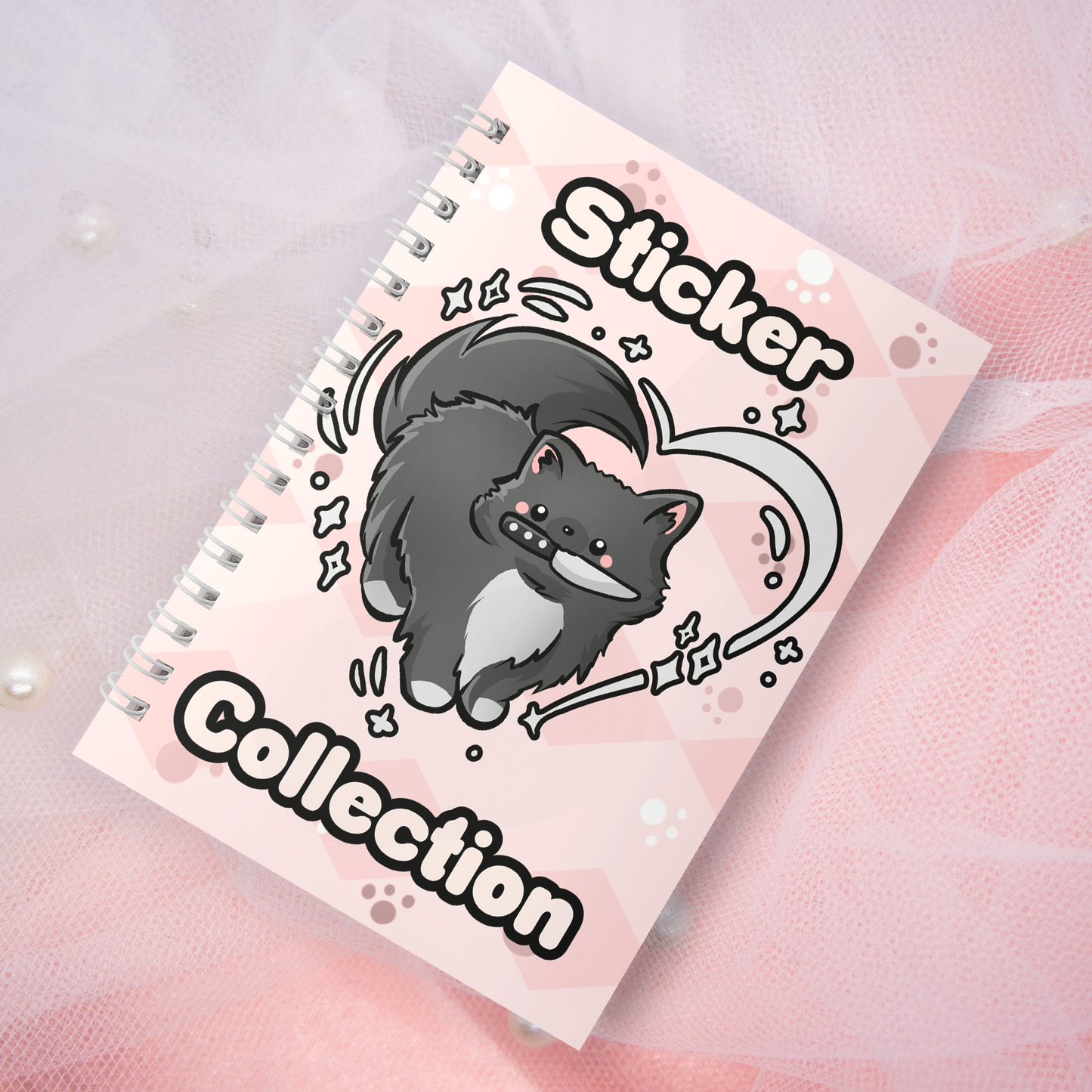 Wiederverwendbares Stickerbuch inkl. 2 zufällige Sticker | A5 | 32 Seiten | Reuseable Stickerbook | Cat Katze mit Messer