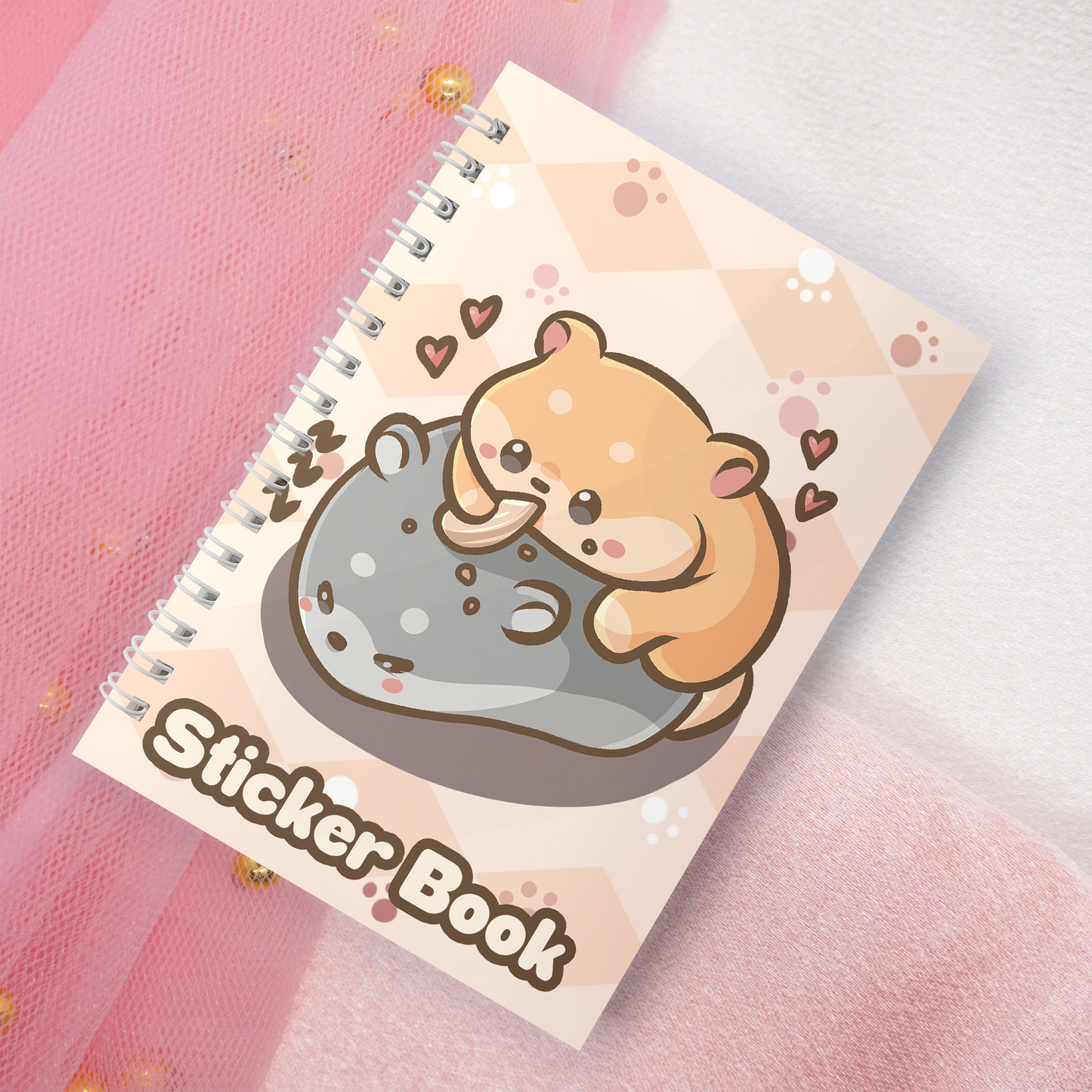 Wiederverwendbares Stickerbuch inkl. 2 zufällige Sticker | A5 | 32 Seiten | Reuseable Stickerbook | Kawaii Valentine Animals | Otter | Cats Neko | Bunnies Bunny | Eepy Hamster mit Sonnenblumenkern Motiv