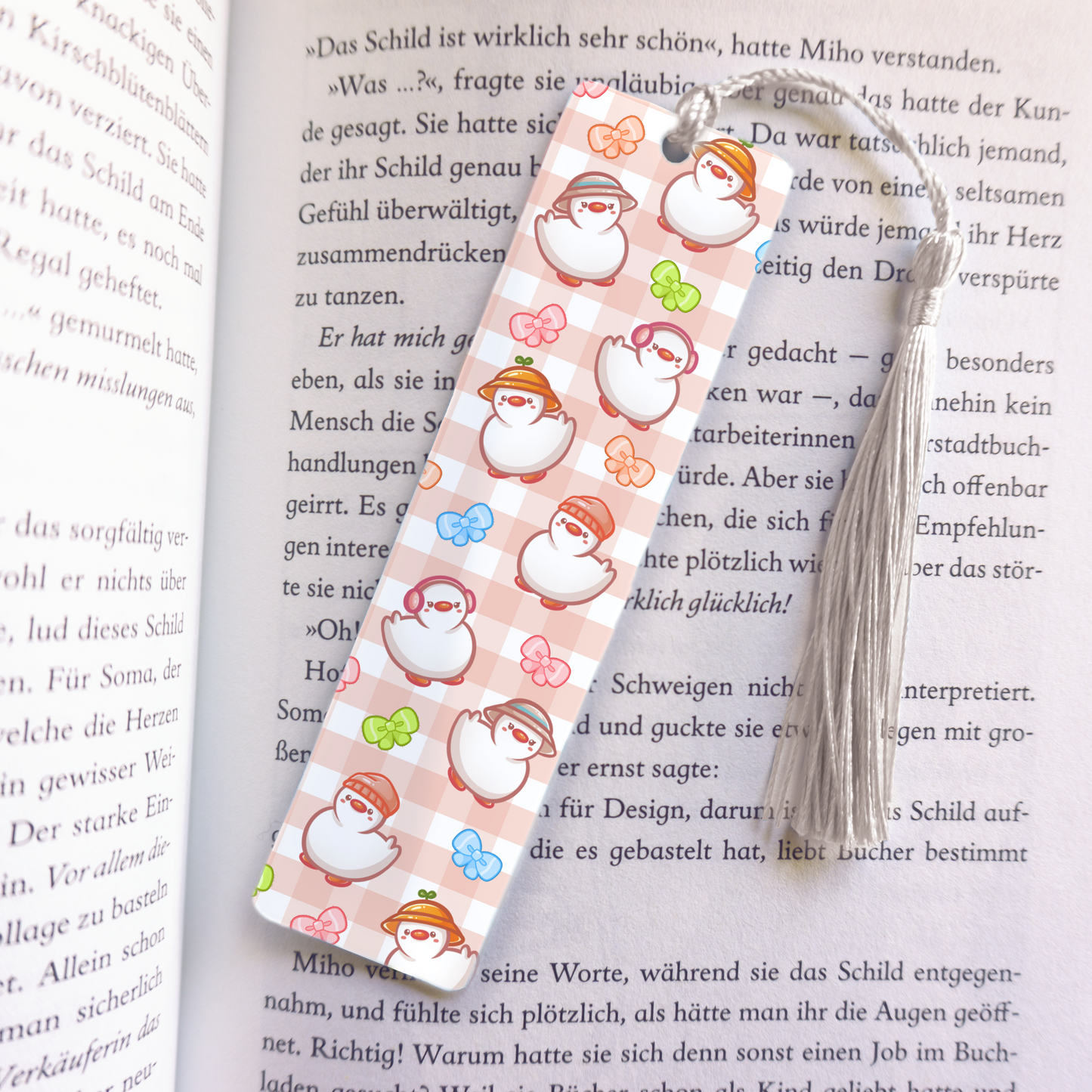 White Duck Goose with Headgear Acrylic Vinyl Bookmark