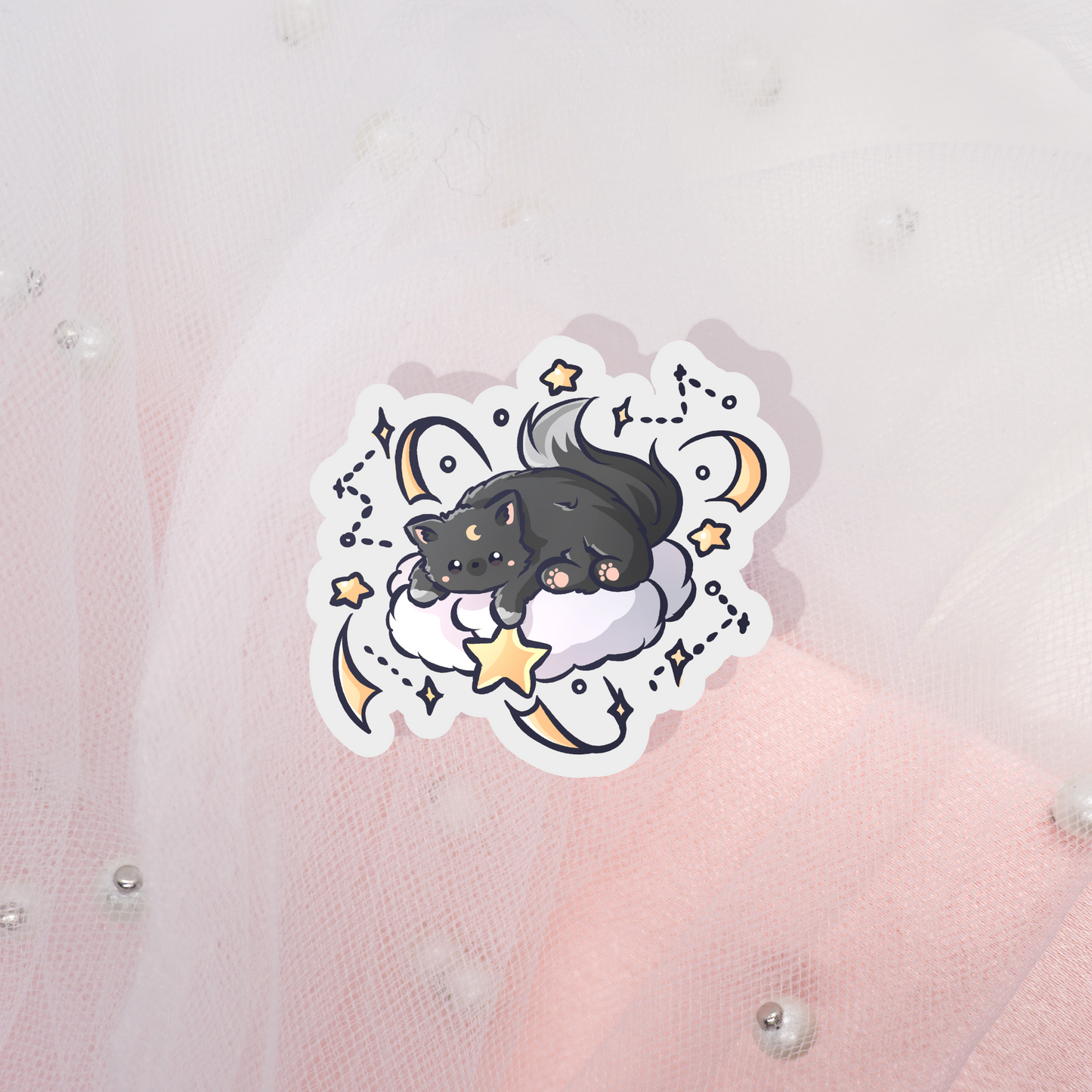 Cute Animal Sticker Cat on Cloud