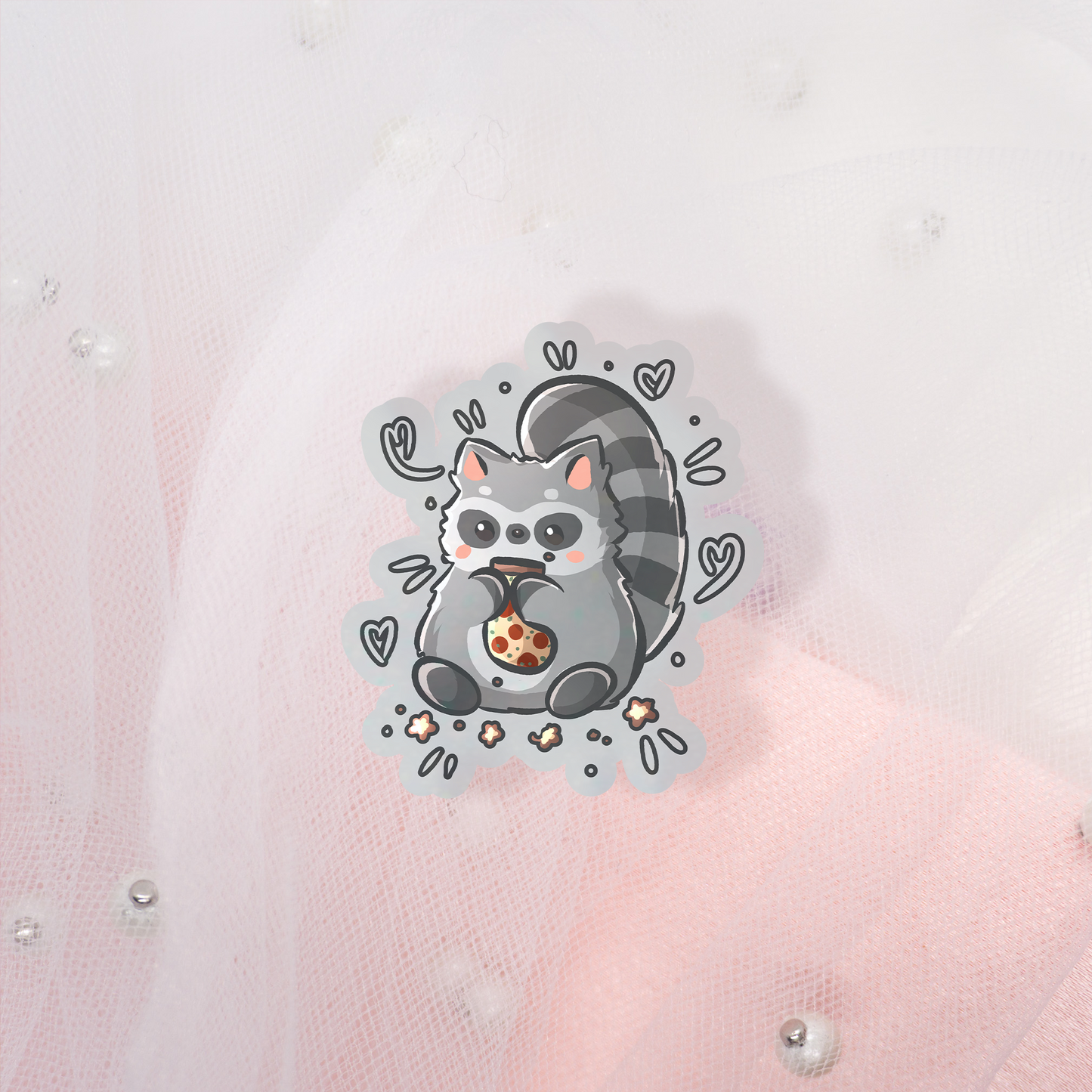 Cute Animal Sticker Waschbär mit Christmas-Pizza