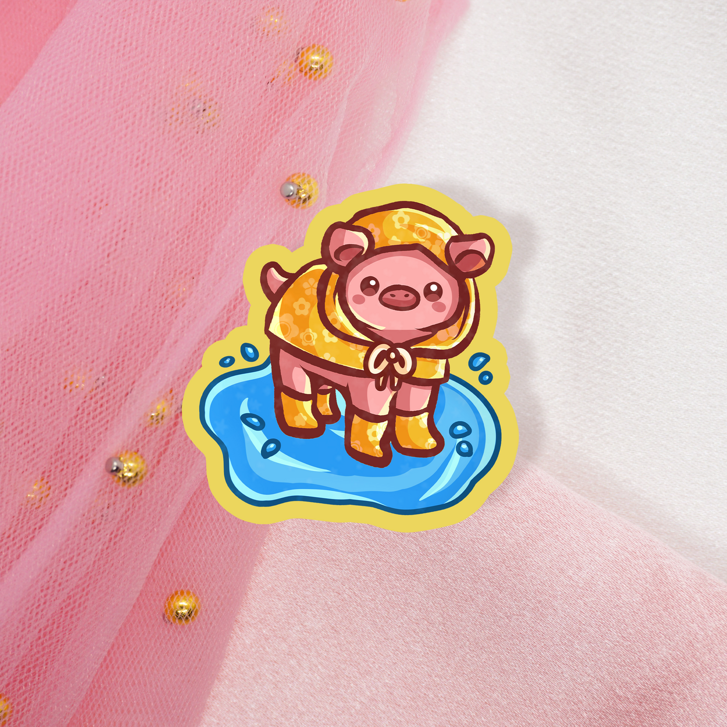 Cute Animal Sticker Pig in Raincoat