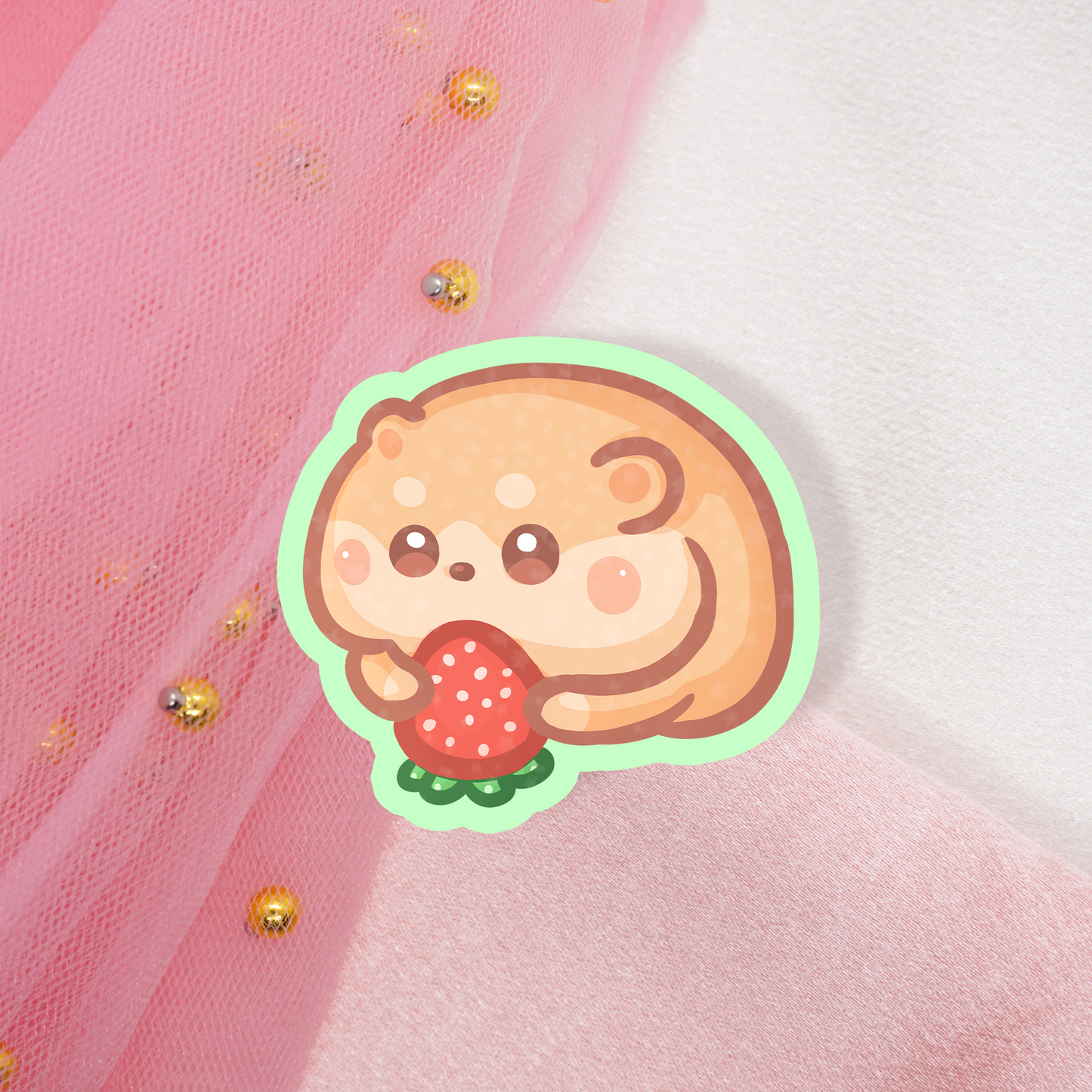 Cute Animal Holo Sticker Hamster with Strawberry or Carrot