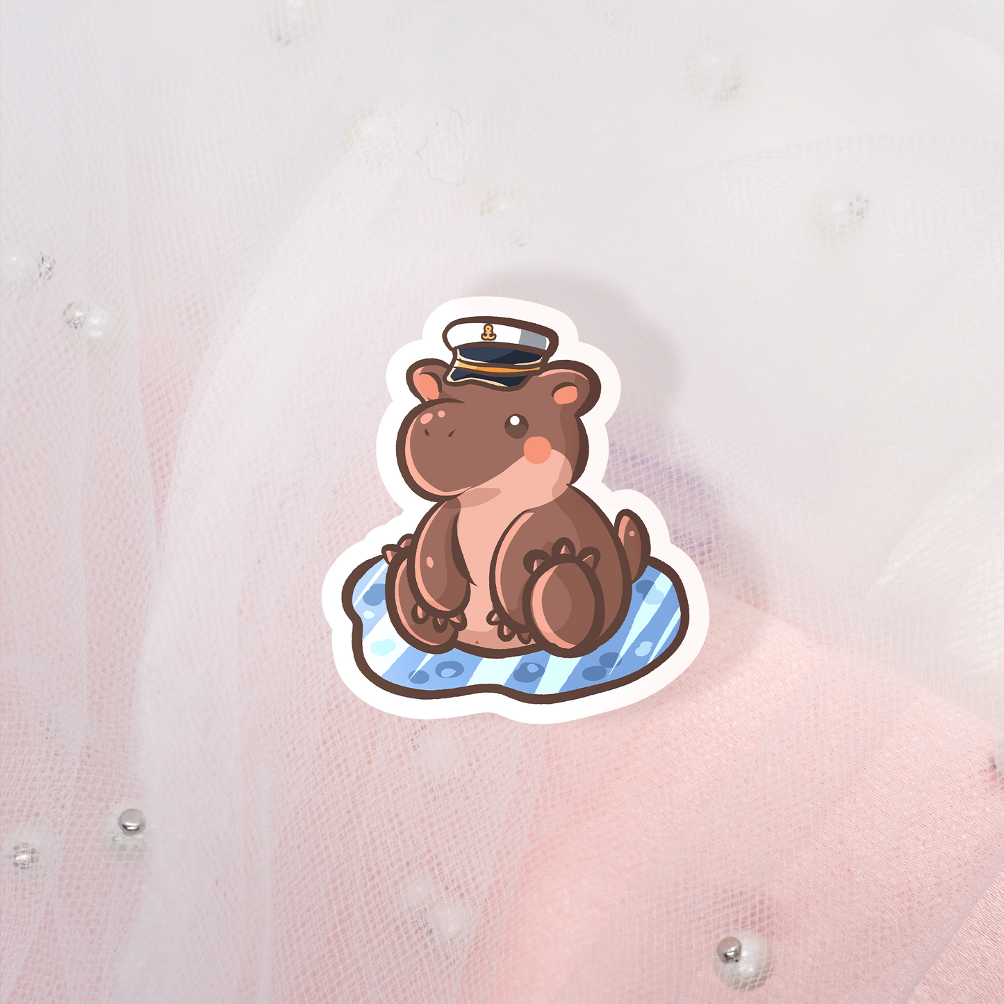 Cute Animal Sticker Baby Captain Hippo