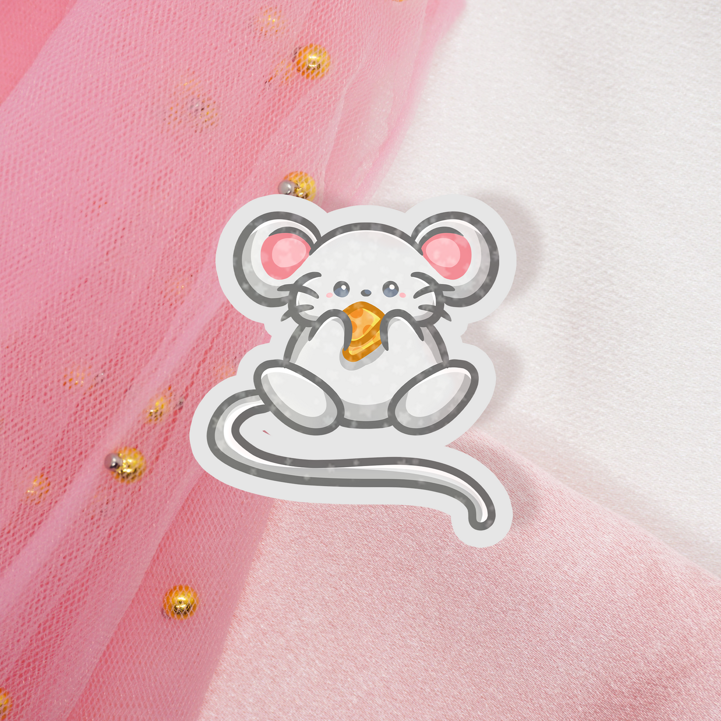 Cute Animal Holo Sticker Mouse with Cheese