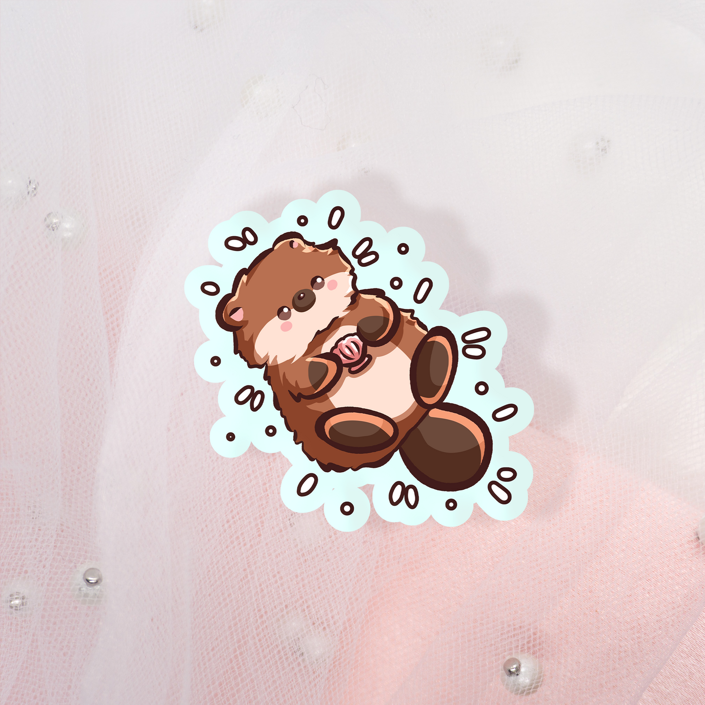 Cute Animal Sticker Bieber Otter mit Muschel