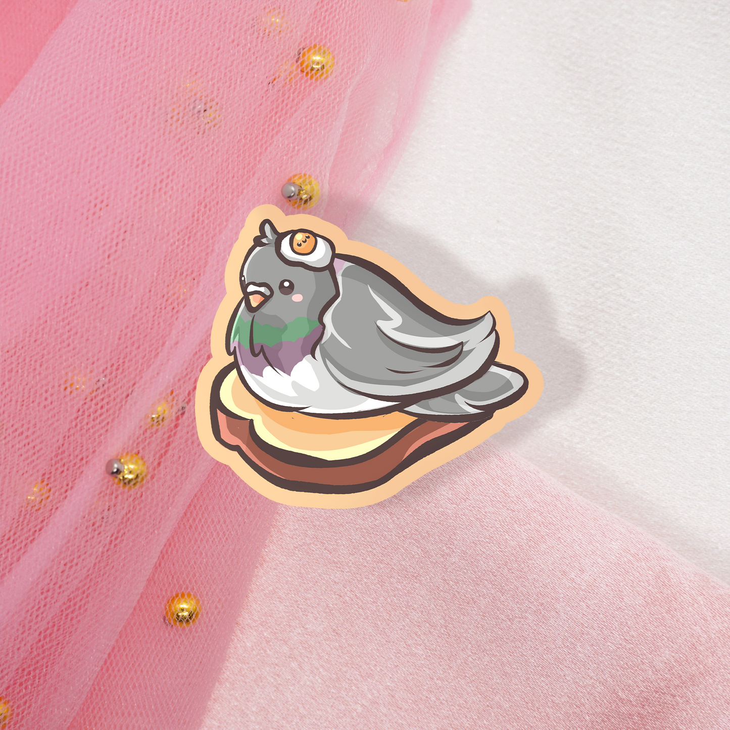 Cute Animal Sticker Pigeon with Toast and Egg