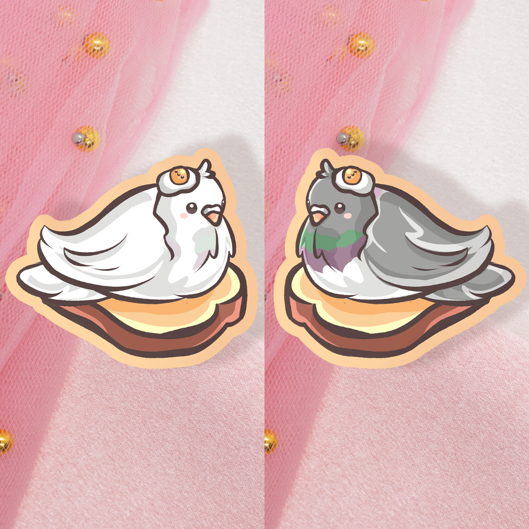 Cute Animal Sticker Pigeon with Toast and Egg