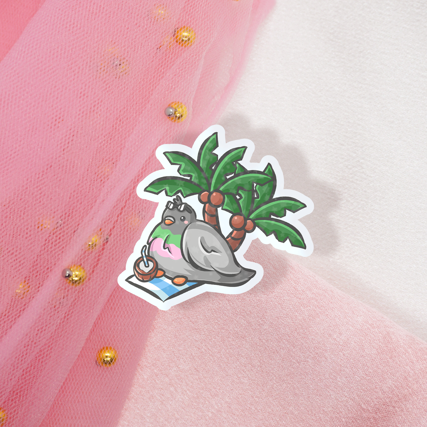 Cute Animal Holo Sticker Vacation Pigeon - Holiday Pigeon