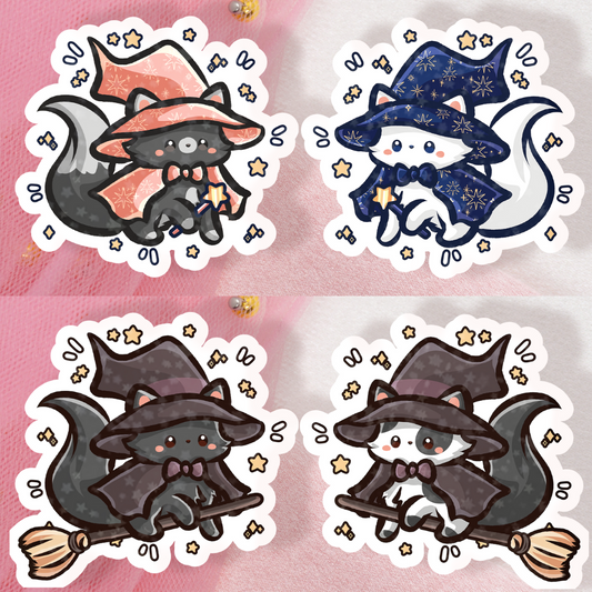 Cute Animal Glitter Sticker Witch Wizard Cats