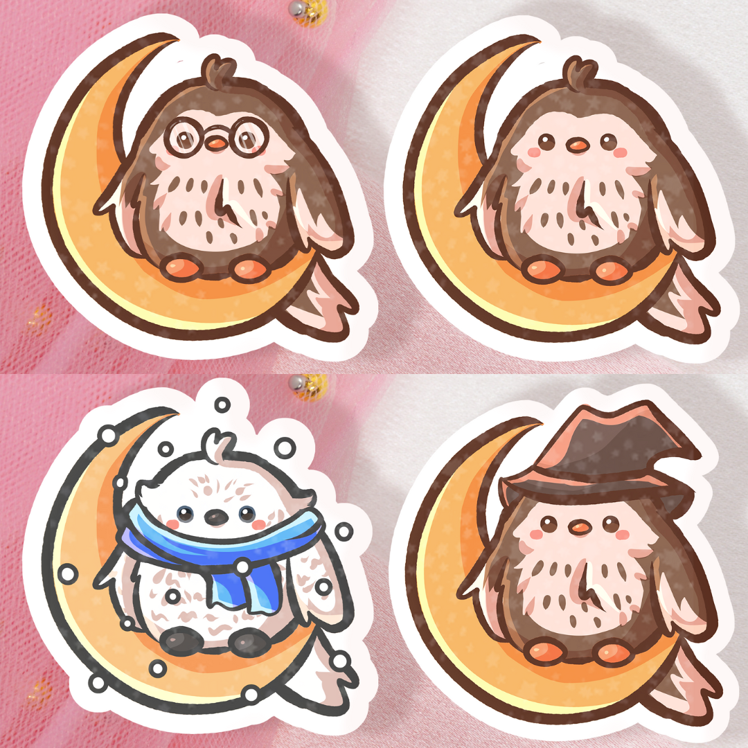 Cute Animal Sticker Halloween Owl on Moon