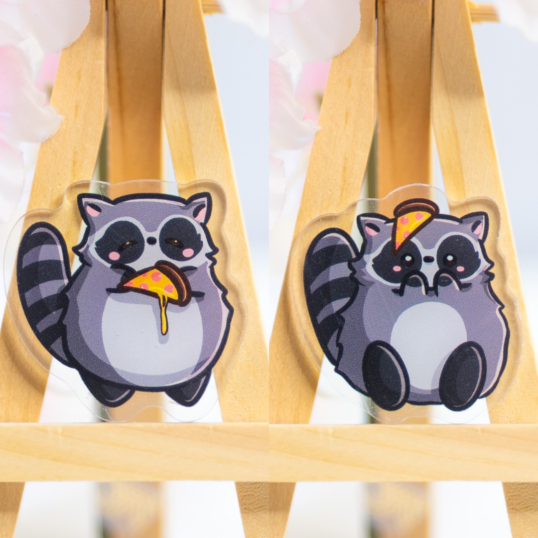 Kawaii Waschbär mit Pizza Acrylic Pin