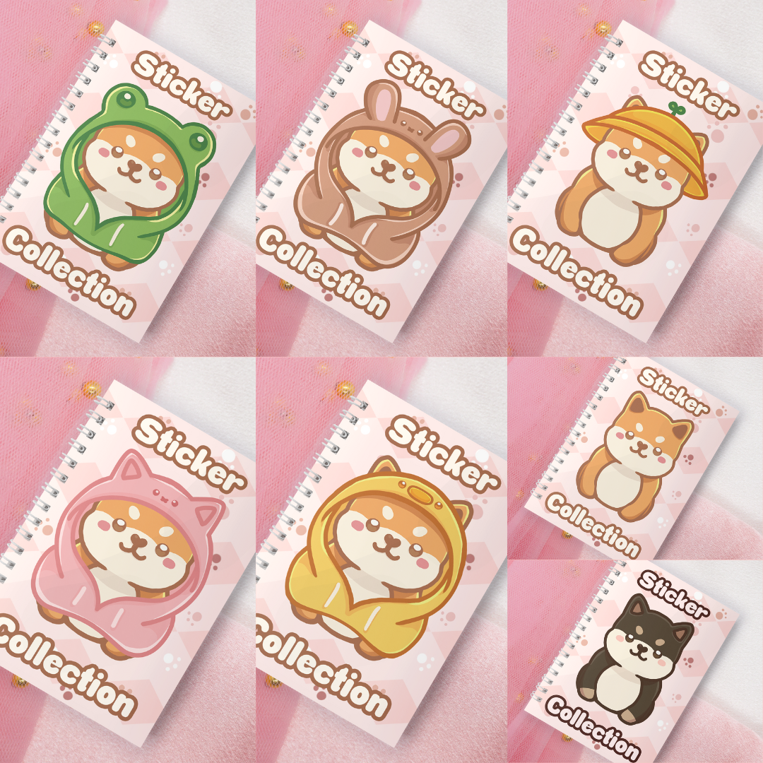 Wiederverwendbares Stickerbuch inkl. 2 zufällige Sticker | A5 | 32 Seiten | Reuseable Stickerbook | Kawaii Shiba Inus Akitas