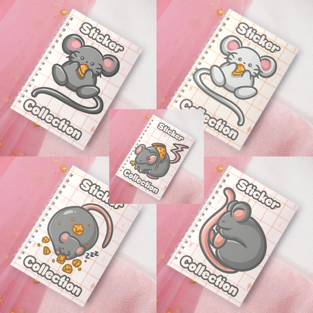 Wiederverwendbares Stickerbuch inkl. 2 zufällige Sticker | A5 | 32 Seiten | Reuseable Stickerbook | Kawaii Ratte Maus Rat Mouse with Cheese