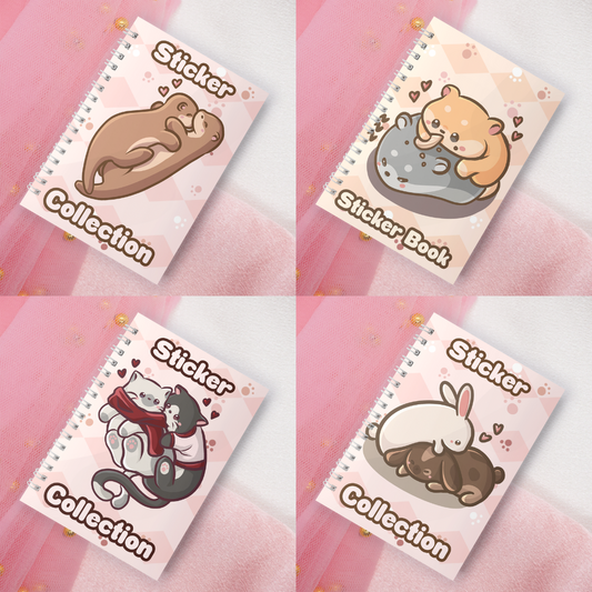 Wiederverwendbares Stickerbuch inkl. 2 zufällige Sticker | A5 | 32 Seiten | Reuseable Stickerbook | Kawaii Valentine Animals | Otter | Cats Neko | Bunnies Bunny |  Eepy Hamster mit Sonnenblumenkern Motiv