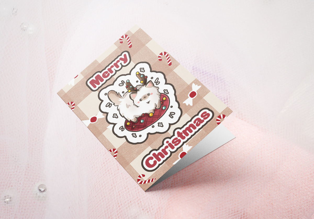 Grußkarte | Weihnachtsgrußkarte | Holiday Greeting Card | 14,5 x 10,3 cm | Katze mit Weihnachtskugeln