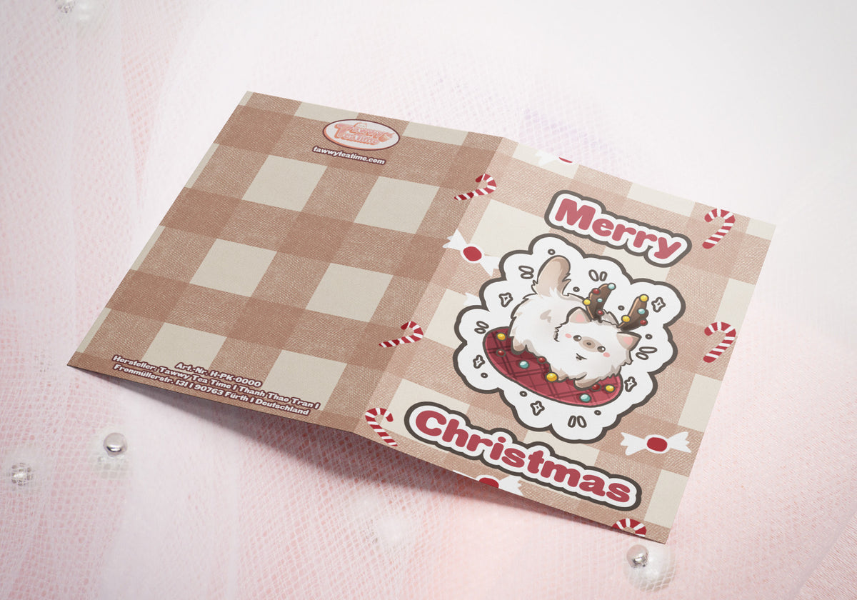 Grußkarte | Weihnachtsgrußkarte | Holiday Greeting Card | 14,5 x 10,3 cm | Katze mit Weihnachtskugeln