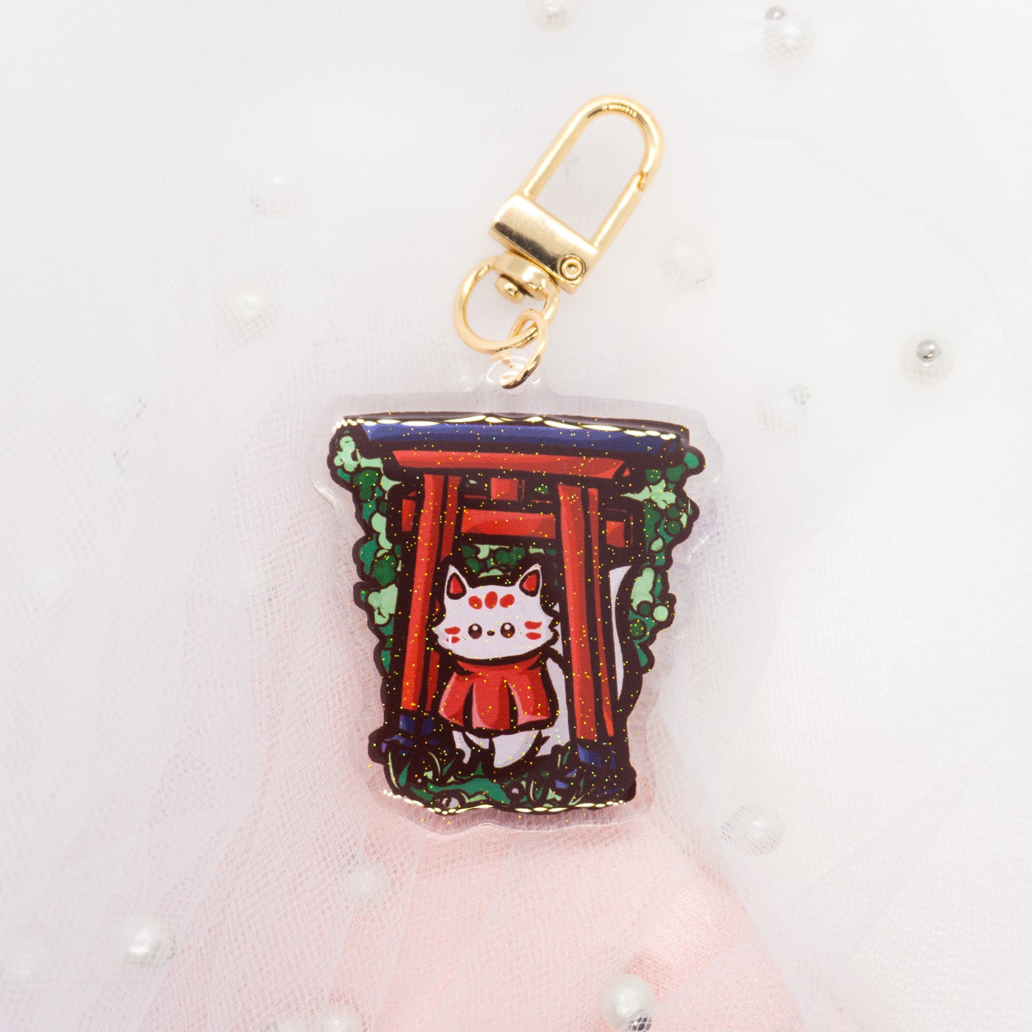 Cute Kawaii Friends of Japan - Kitsune at the Shrine Glitter Keychain