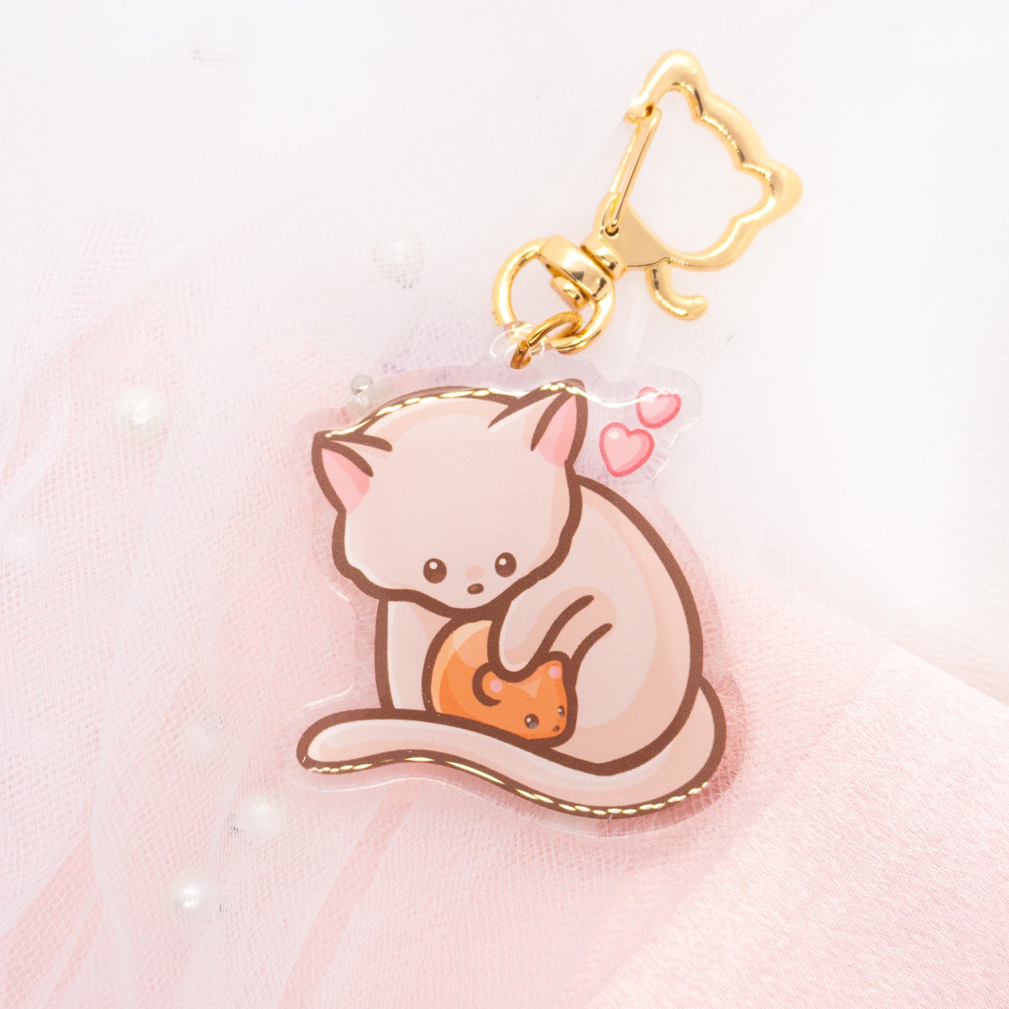 Kawaii Cat Hamster Best Friends Keychain