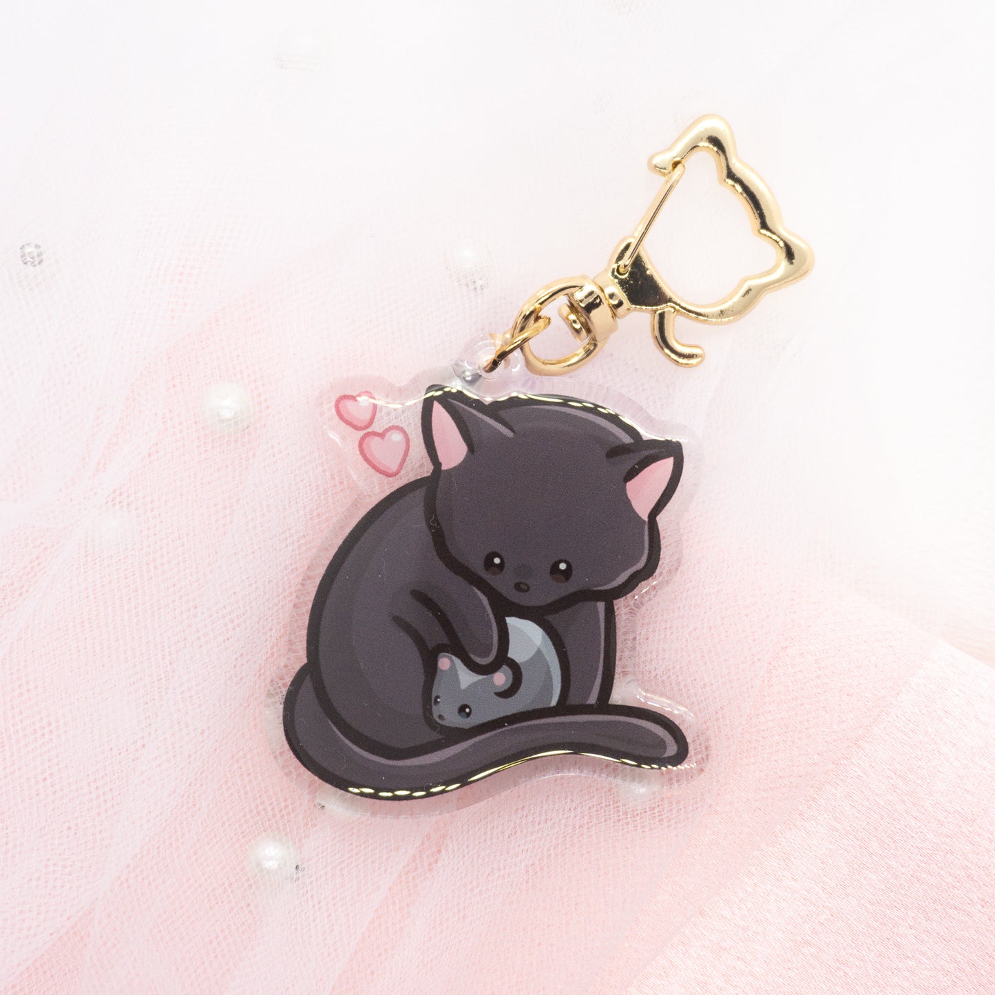 Kawaii Cat Hamster Best Friends Keychain