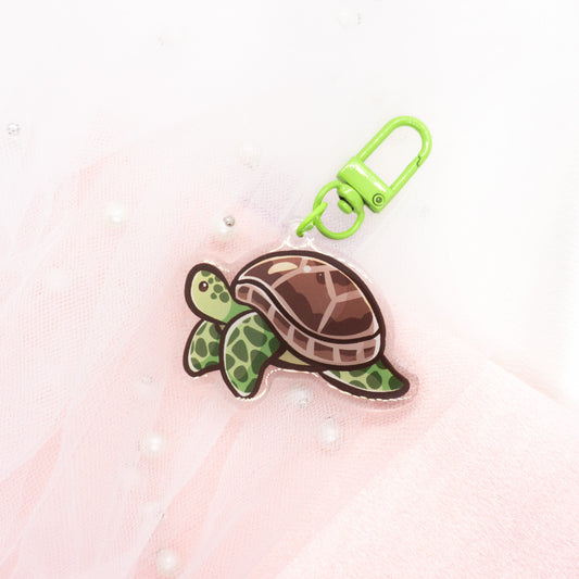 Kawaii turtle with rain hat keychain