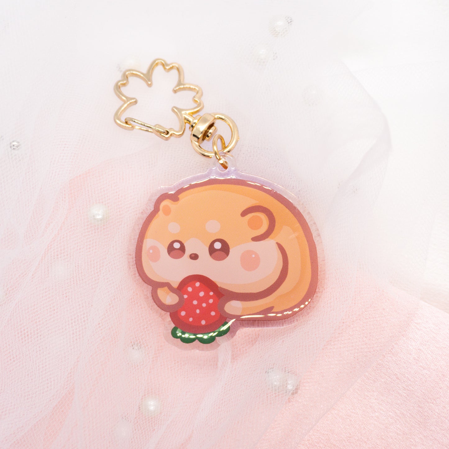 Kawaii hamster with strawberry or carrot keychain