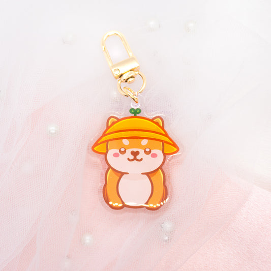 Kawaii Shiba Inu with rain hat keychain