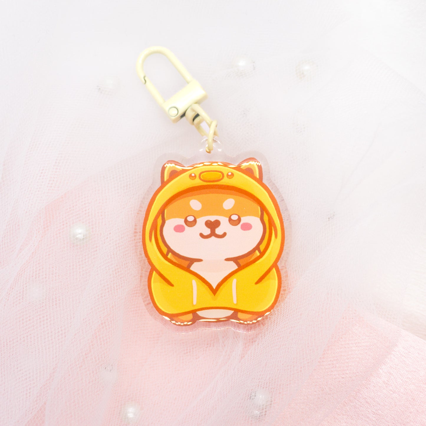 Kawaii Shiba Inu with frog and ducks hoodie keychain